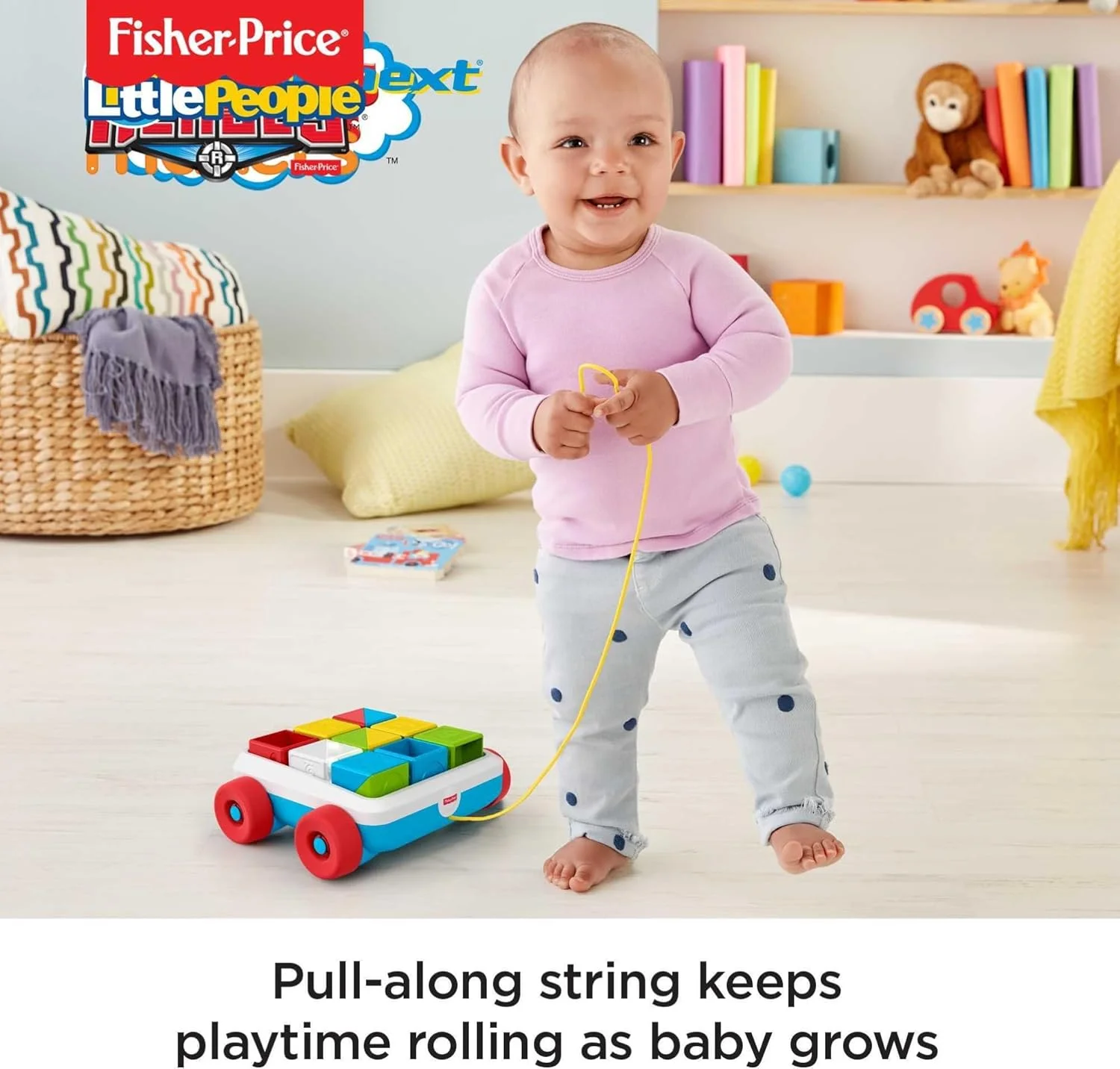 بلوک‌های فعالیت کشیدنی Fisher-Price، واگن اسباب‌بازی برای نوزادان GJW10