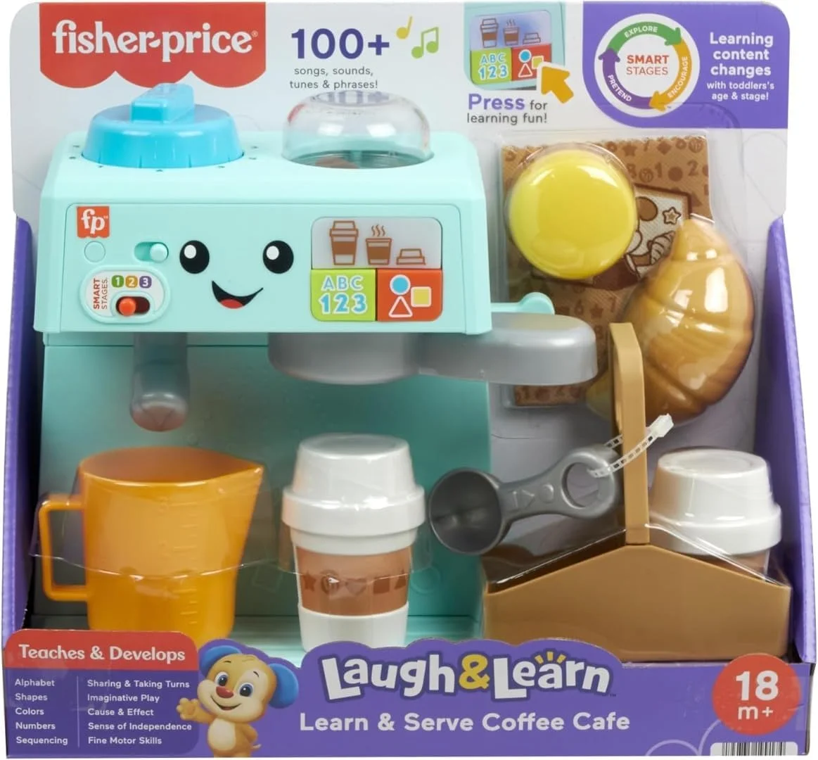 ست باریستا من Fisher-Price، اسباب بازی کودک نوپا با سطوح یادگیری و 10 قطعه، از 18 ماهگی، نسخه چند زبانه، HYR98
