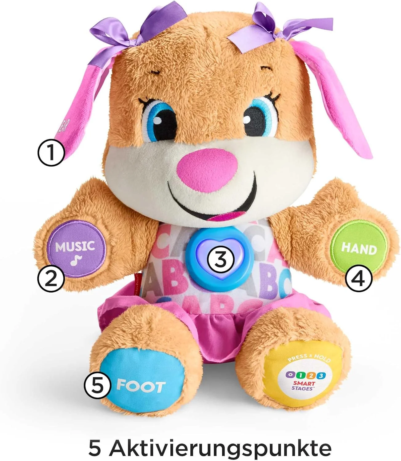 دوست دختر سگ آموزشی Fisher-Price، اسباب بازی بغلی سخنگو و آوازخوان، اسباب بازی کودک از 6 ماهگی، اسباب بازی آموزشی تعاملی سگ، نسخه آلمانی، FPP53 دوست دختر سگ آموزشی Fisher-Price، اسباب بازی بغلی سخنگو و آوازخوان، اسباب بازی کودک از 6 ماهگی، اسباب بازی آموزشی تعاملی سگ، نسخه آلمانی، FPP53