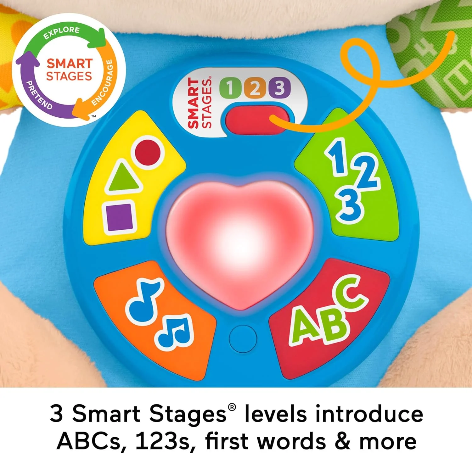 عروسک پولیشی موزیکال سگ Fisher-Price Laugh & Learn Smart Stages با نور و آهنگ های آموزشی برای نوزادان 6+ ماه