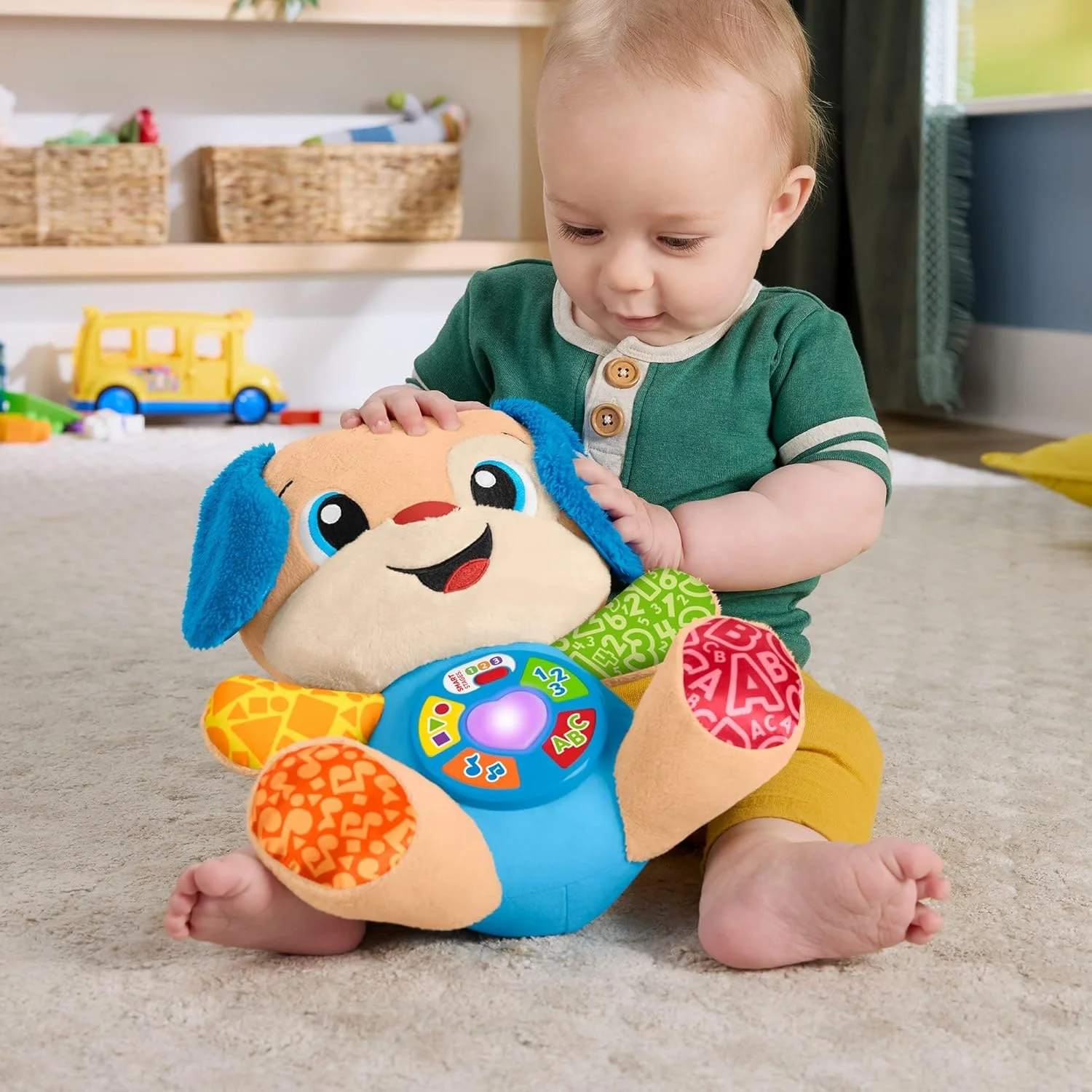 اسباب بازی پولیشی Fisher-Price Laugh & Learn JFD26 با مراحل هوشمند، اسباب بازی آموزشی موزیکال برای نوزادان از 6 ماهگی، نسخه چند زبانه: ایتالیایی، اسپانیایی، پرتغالی، انگلیسی