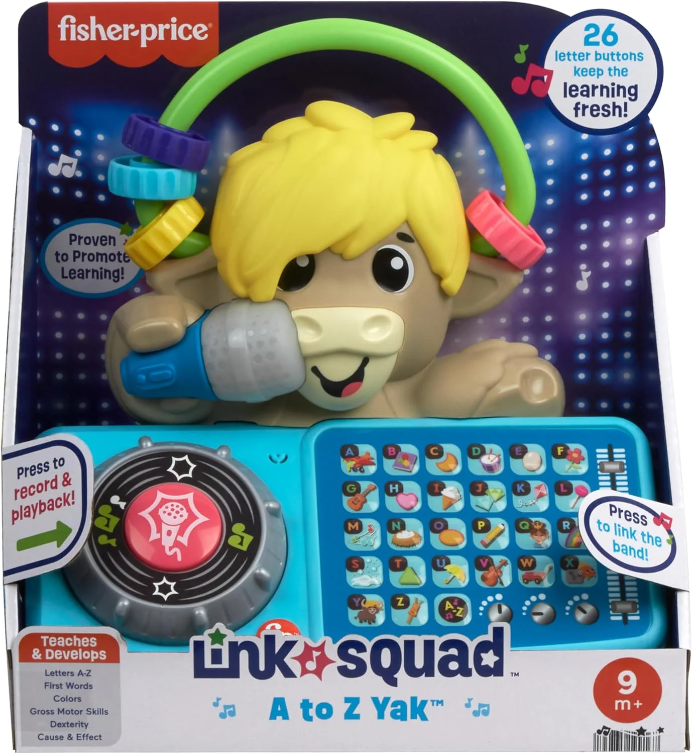 اسباب بازی آموزشی فیشر پرایس بیت باند ABC DJ-Yak Taylor برای نوزادان و کودکان نوپا با موسیقی و نور تعاملی برای کودکان از 9 ماهگی، نسخه آلمانی، HYL30