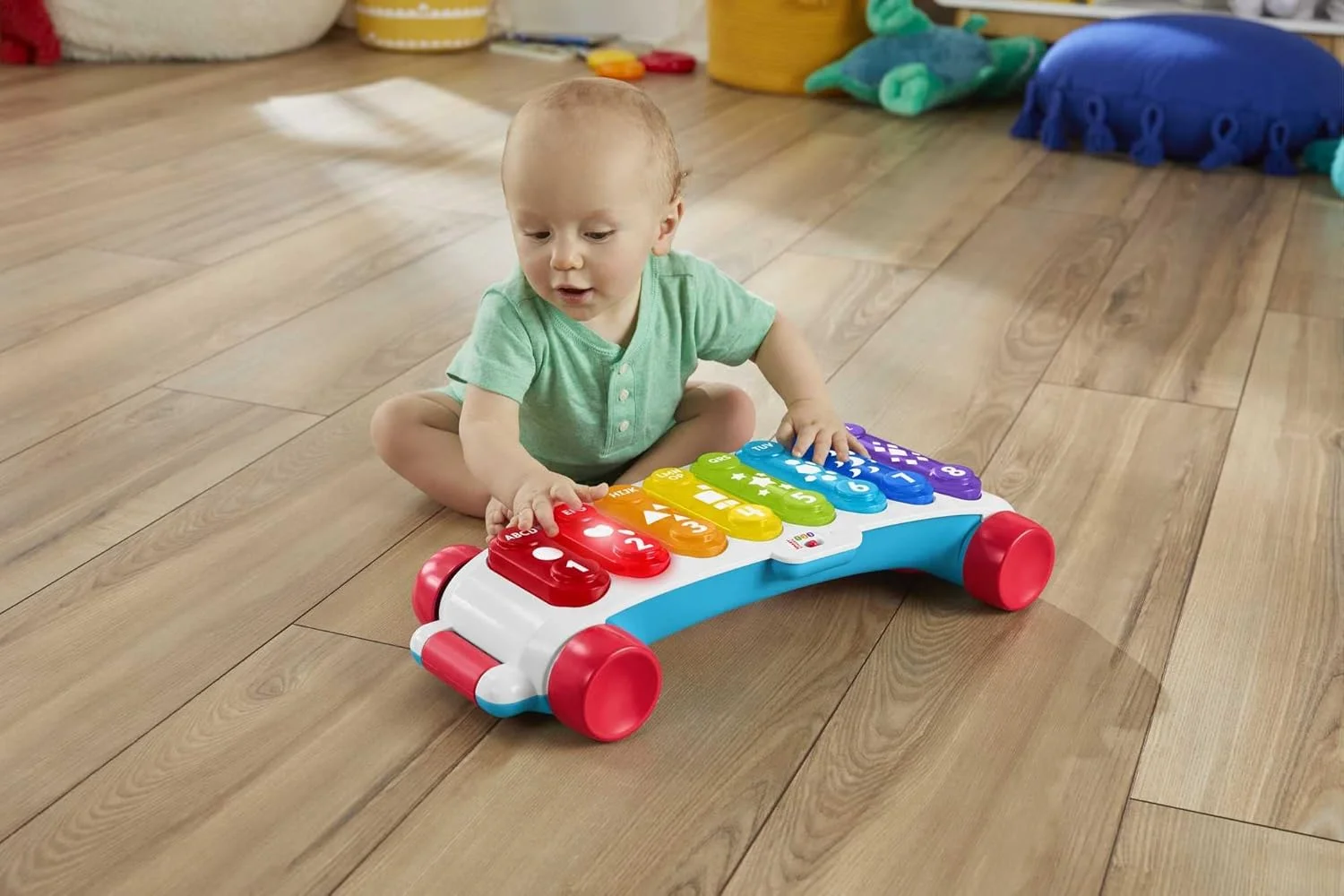 زیلوفون بزرگ نورانی Fisher-Price، اسباب بازی الکترونیکی کشیدنی آلات موسیقی با آهنگ های آموزشی برای نوزاد و کودکان نوپا