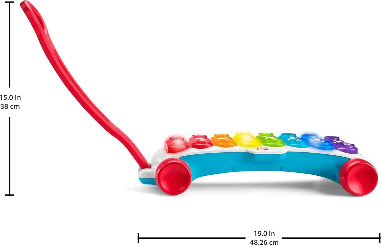 زیلوفون بزرگ نورانی Fisher-Price، اسباب بازی الکترونیکی کشیدنی آلات موسیقی با آهنگ های آموزشی برای نوزاد و کودکان نوپا