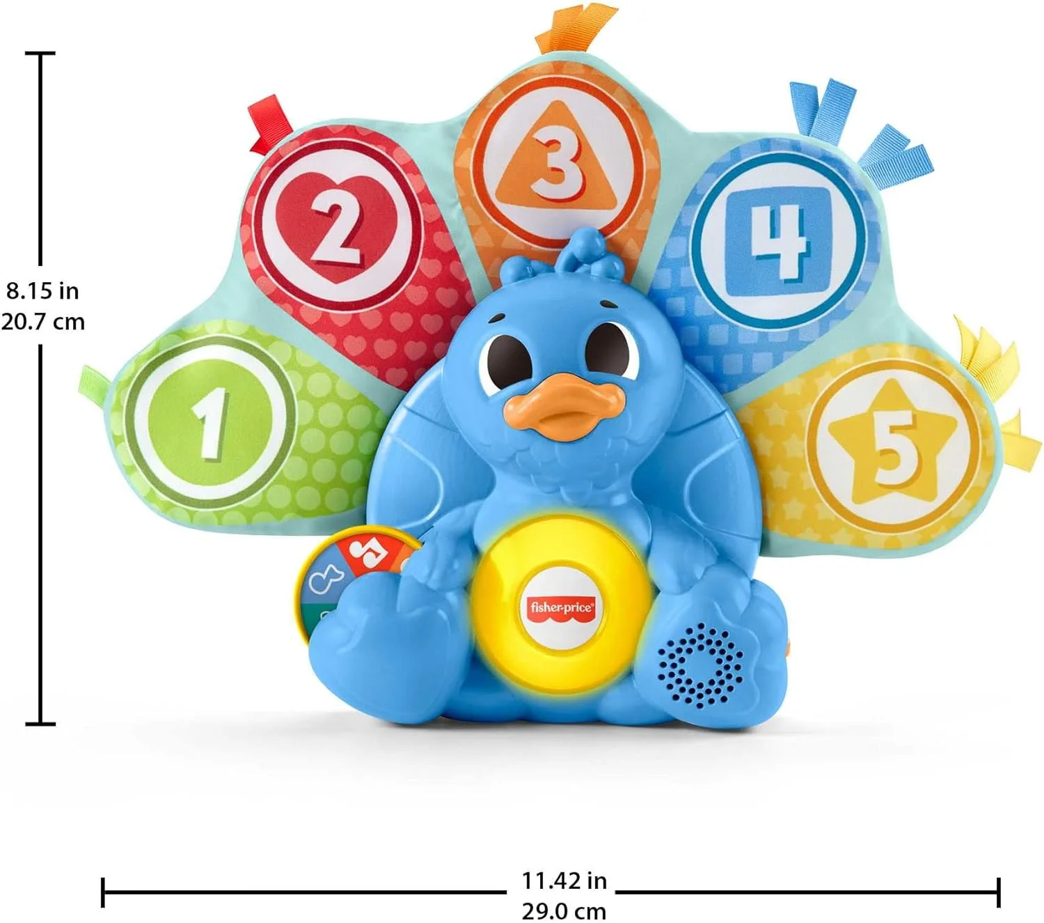 طاووس اعداد و رنگ‌های بلینکی‌لینکیز Fisher-Price، اسباب‌بازی آموزشی الکترونیکی با نور و موسیقی برای نوزادان و کودکان نوپا از 9 ماهگی، مدل HNN81 (نسخه آلمانی)