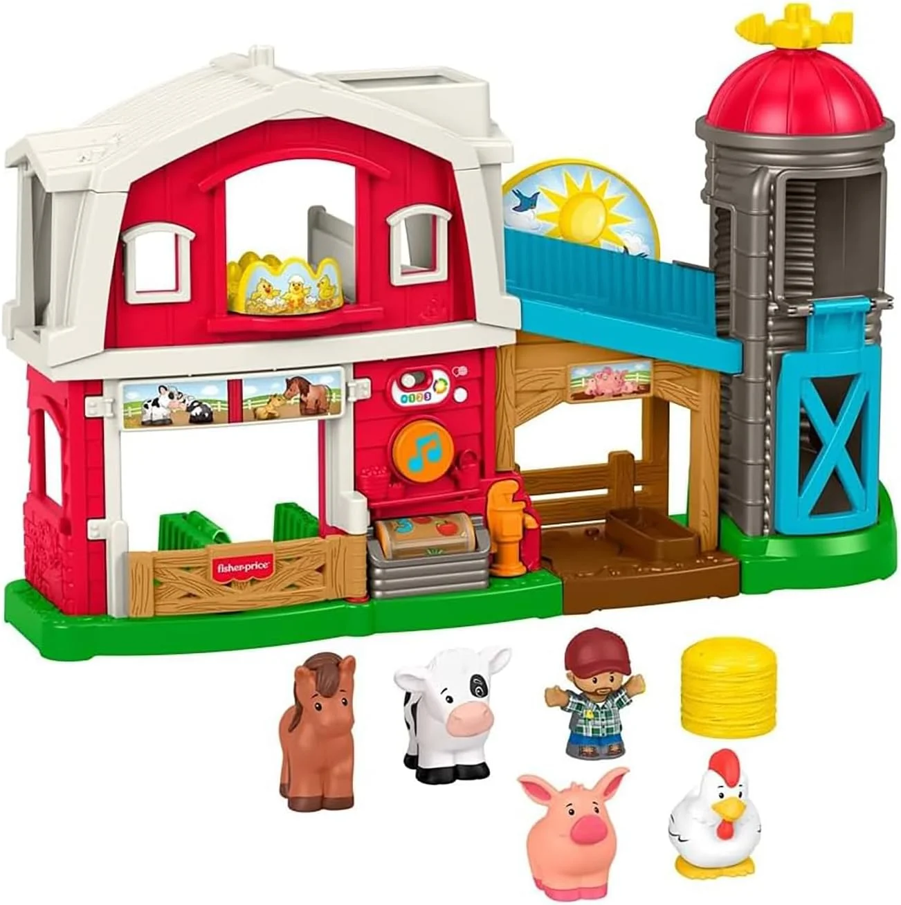 مجموعه بازی مزرعه شادی Fisher-Price Little People JGX09، بازی موزیکال و آموزشی برای کودکان بالای 1 سال، نسخه چند زبانه