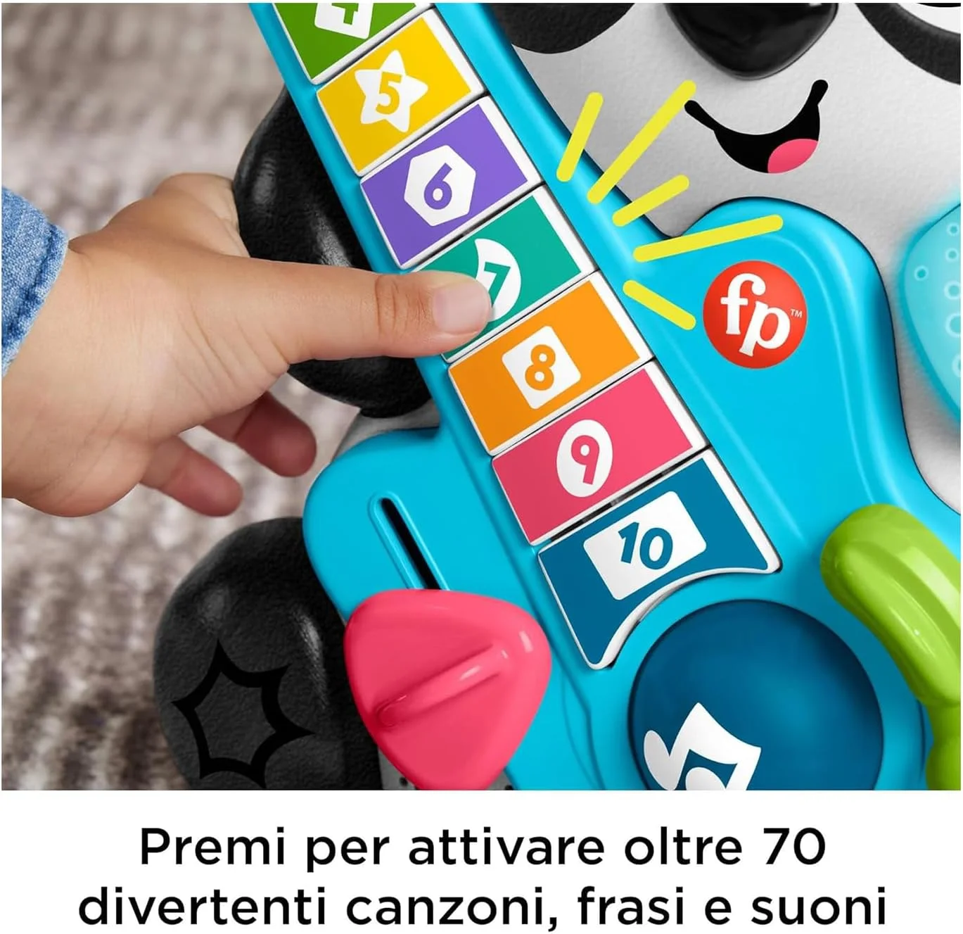 گروه موسیقی حیوانات Fisher-Price - جینا پاندا، آموزش شمارش، پاندا تعاملی با 10 دکمه و 70 آهنگ، نور، صداها و میکروفون، اسباب بازی کودکان، 9+ ماه، HYL03