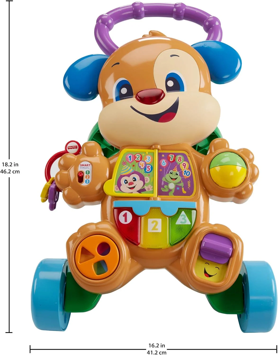 واکر آموزشی سگ Fisher-Price Laugh & Learn Smart Stages - اسباب بازی موزیکال برای نوزادان و کودکان 6 تا 36 ماهه FRC79