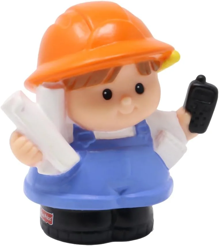 قطعه جایگزین فیگور معمار برای ست بازی ساخت و ساز جرثقیل و معدن Fisher-Price Little People مدل C0300 - فیگور معمار با موهای قهوه ای، به همراه نقشه و تلفن