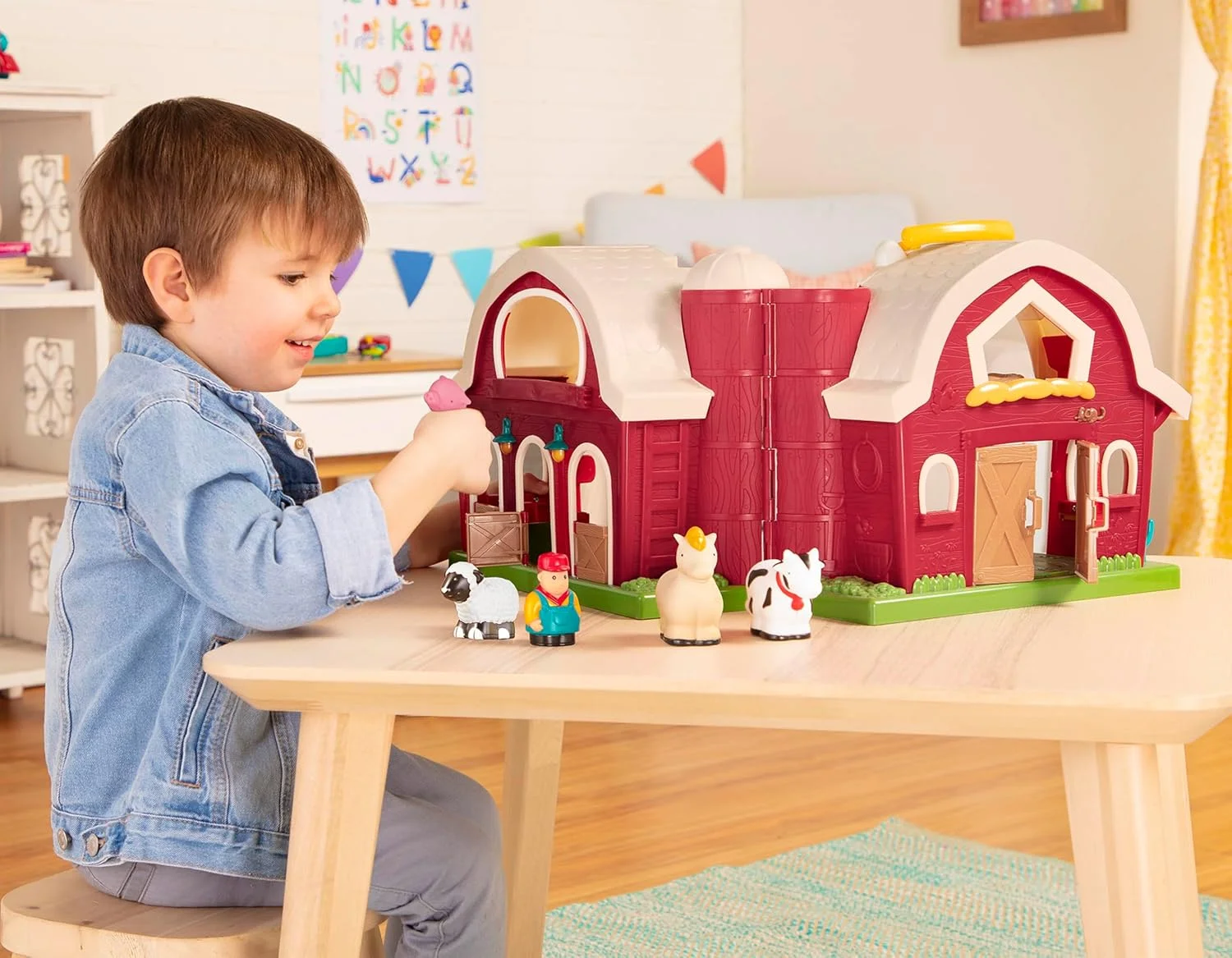 اسباب بازی های مزرعه باتات - انبار بزرگ با حیوانات مزرعه خوک، اسب، گاو، گوسفند و کشاورز - مجموعه برای سنین 18 ماه به بالا (6 قطعه)