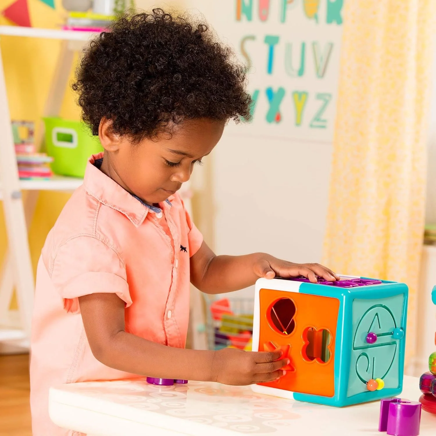 مکعب مرتب‌سازی اشکال باتات، اسباب‌بازی مرتب‌سازی برای یادگیری اشکال، حروف، اعداد، ۱۲ قطعه، مکعب فعالیت آموزشی با مارپیچ مهره، مناسب برای کودکان ۲ سال به بالا، چند رنگ