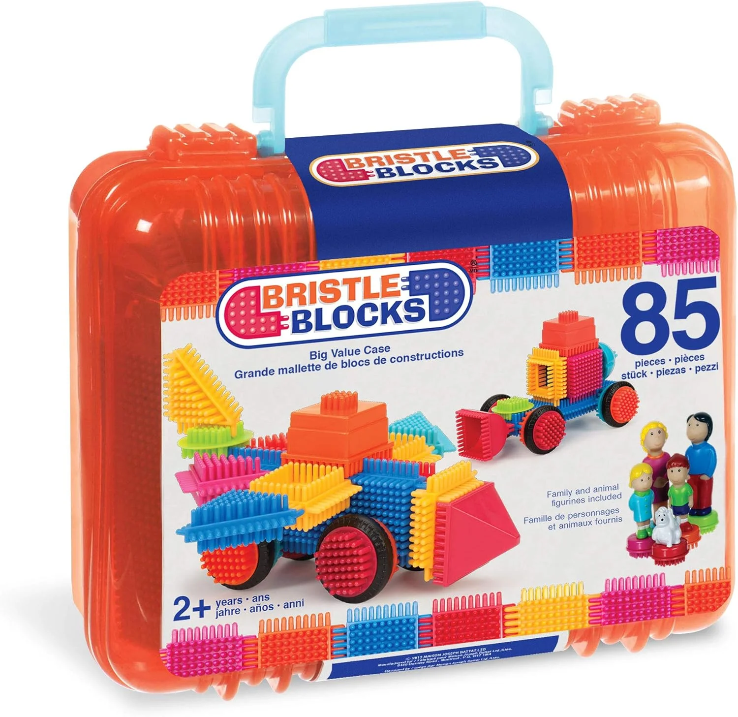 بلوک های مویی 85 تکه ای Battat در چمدان با آدمک ها - بلوک های ساختنی با پرز، اسباب بازی حرکتی - اسباب بازی کودک و نوزاد از 2 سالگی