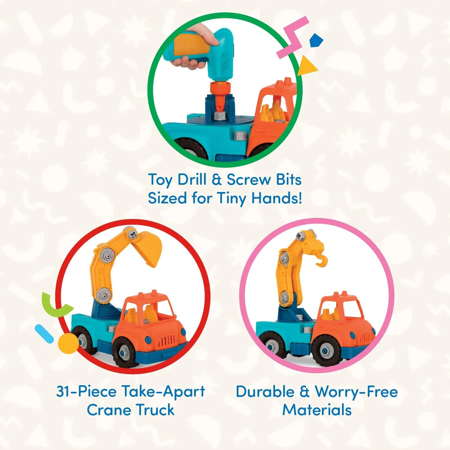 جرثقیل اسباب بازی جداشدنی Battat Wonder Wheels به همراه دریل - مناسب کودکان 3 سال به بالا