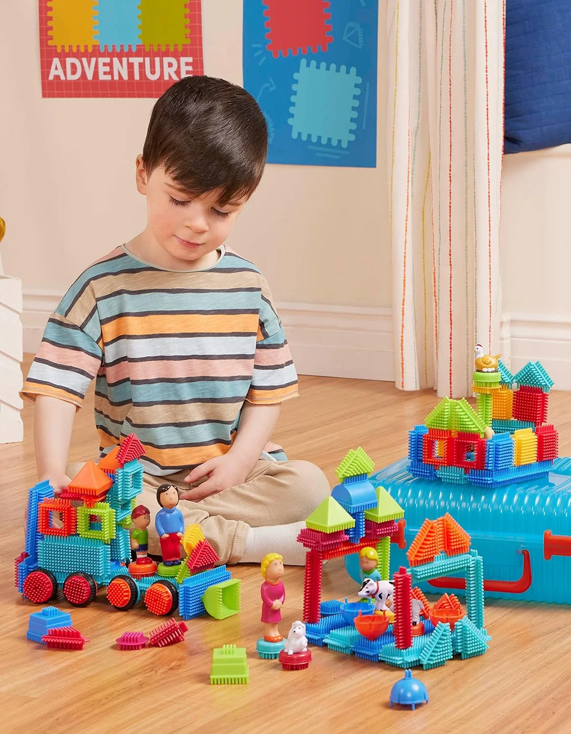 بلوک های ساختنی باتات بریستل - بلوک های ساختمانی برای کودکان - اسباب بازی های نرم تقویتی - مجموعه بازی 113 قطعه - جعبه سازنده لوکس - برای کودکان نوپا و کودکان 2 سال به بالا