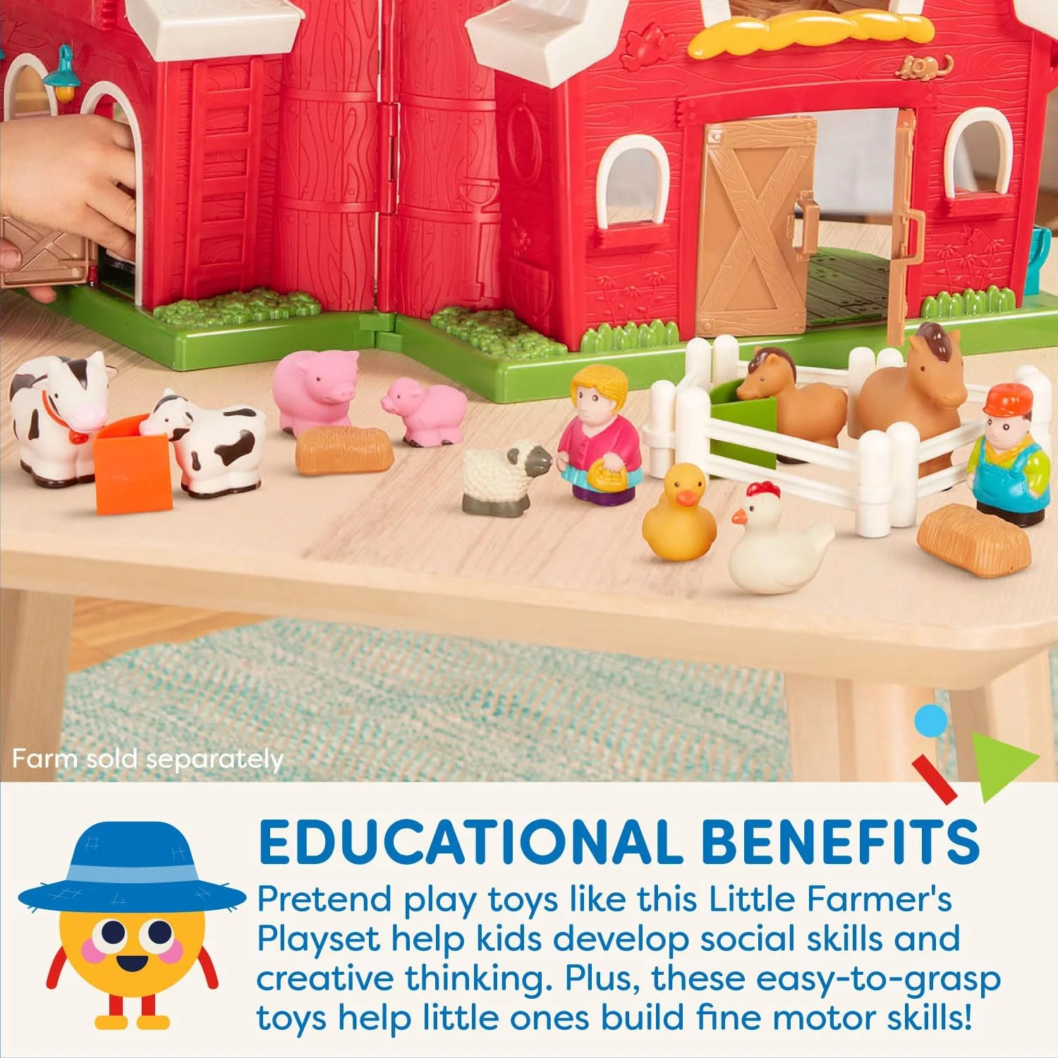 اسباب بازی های مزرعه باتات - تراکتور، کاه، اسب ها، گوسفند، گاو و حیوانات بیشتر - فیگورهای حیوانات مزرعه، اسباب بازی برای کودکان 18 ماهه، 25 تکه