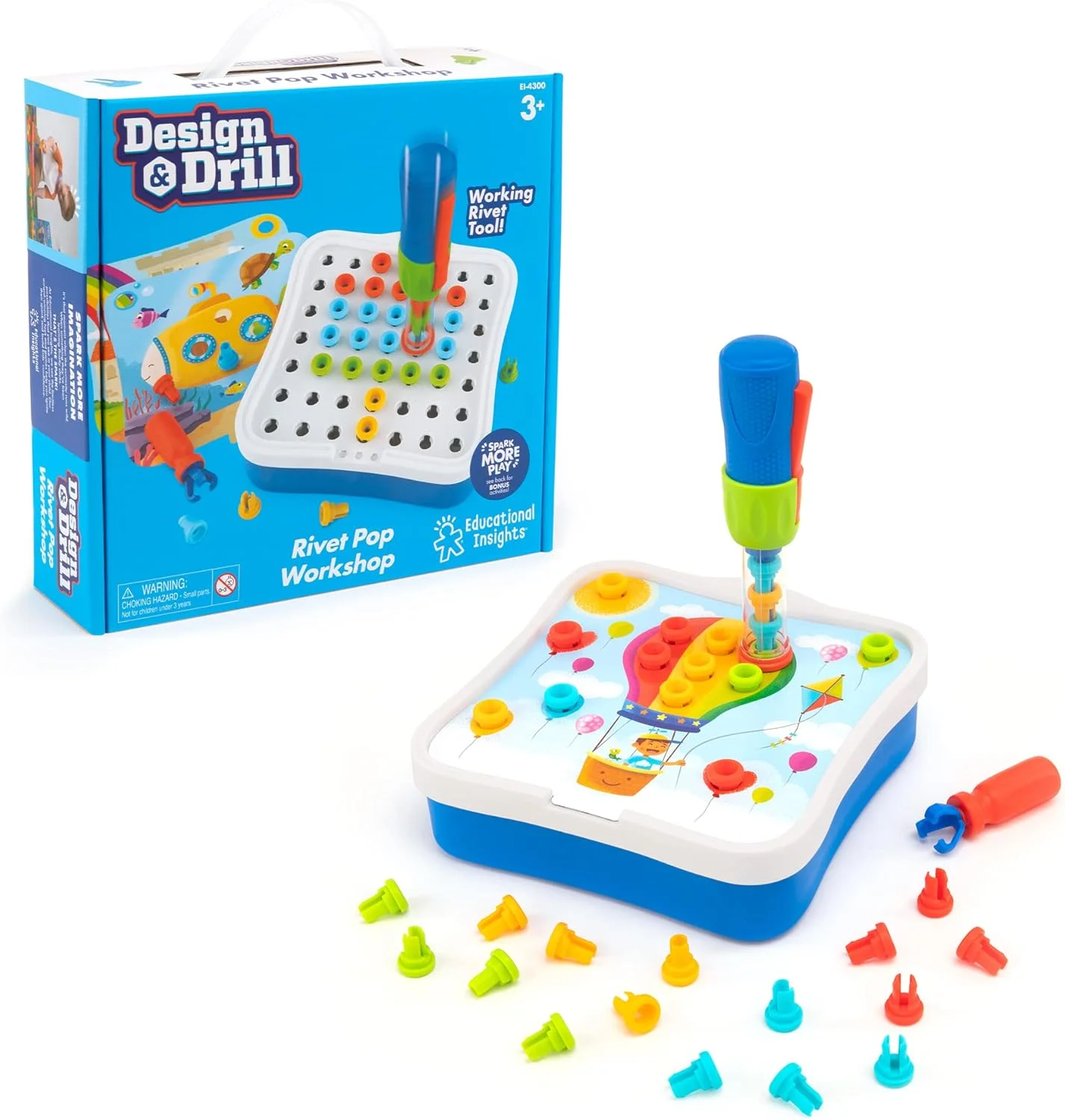 کارگاه پرچ‌کاری آموزشی با دریل اسباب‌بازی برقی، 54 قطعه، اسباب‌بازی STEM، مناسب برای پسران و دختران 3 سال به بالا