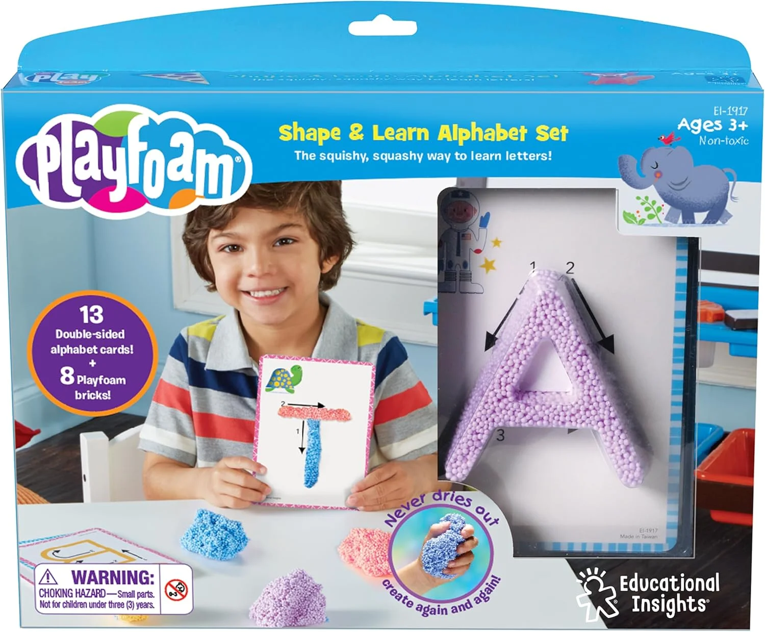 مجموعه آموزشی Playfoam مدل Shape & Learn شامل 26 حرف الفبا با رنگ های متنوع و مجموعه کارت های آموزشی، اسباب بازی حسی برای کودکان پیش دبستانی، پسران و دختران، 3 سال به بالا