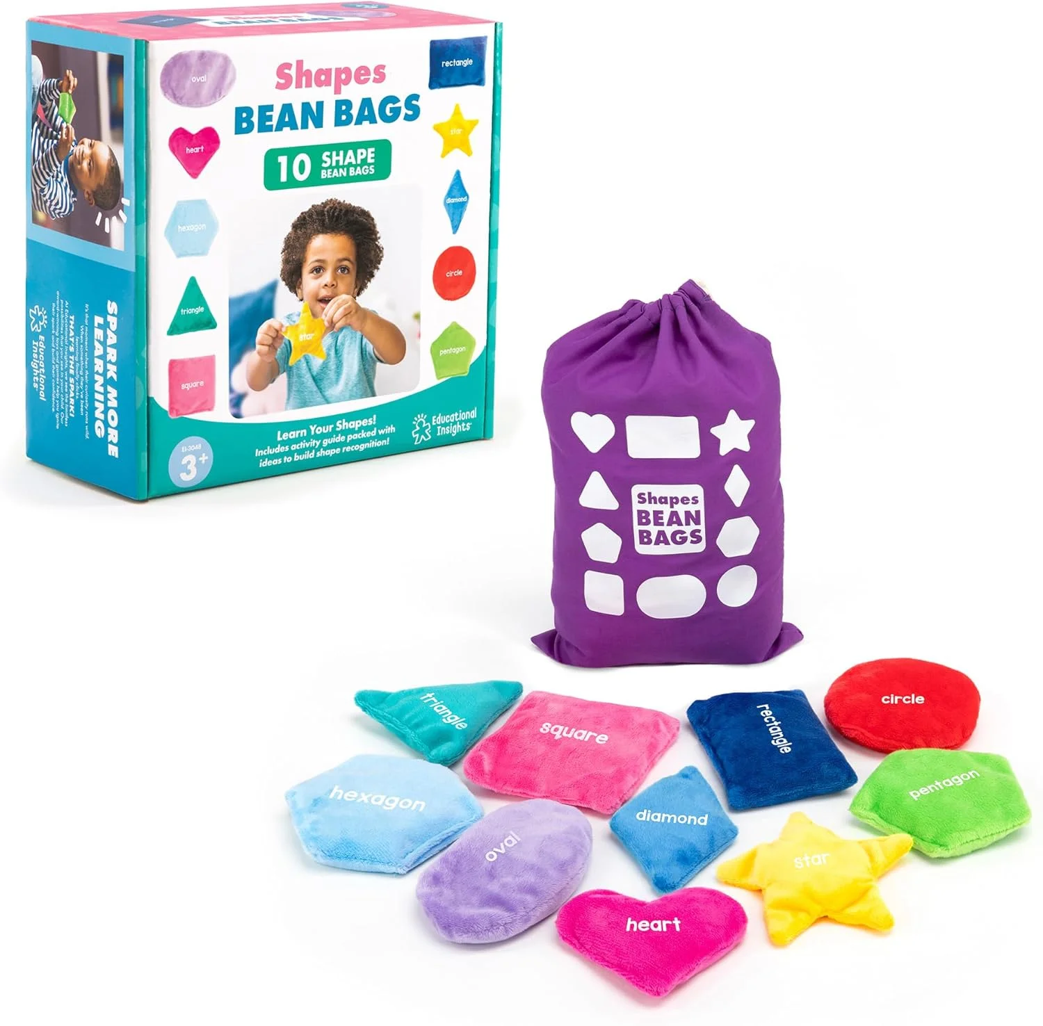 کیسه لوبیاهای آموزشی اشکال، یادگیری اشکال، اسباب بازی آموزشی کودک نوپا، ملزومات کلاس درس پیش دبستانی، مجموعه 10 عددی کیسه لوبیا، 3 سال به بالا
