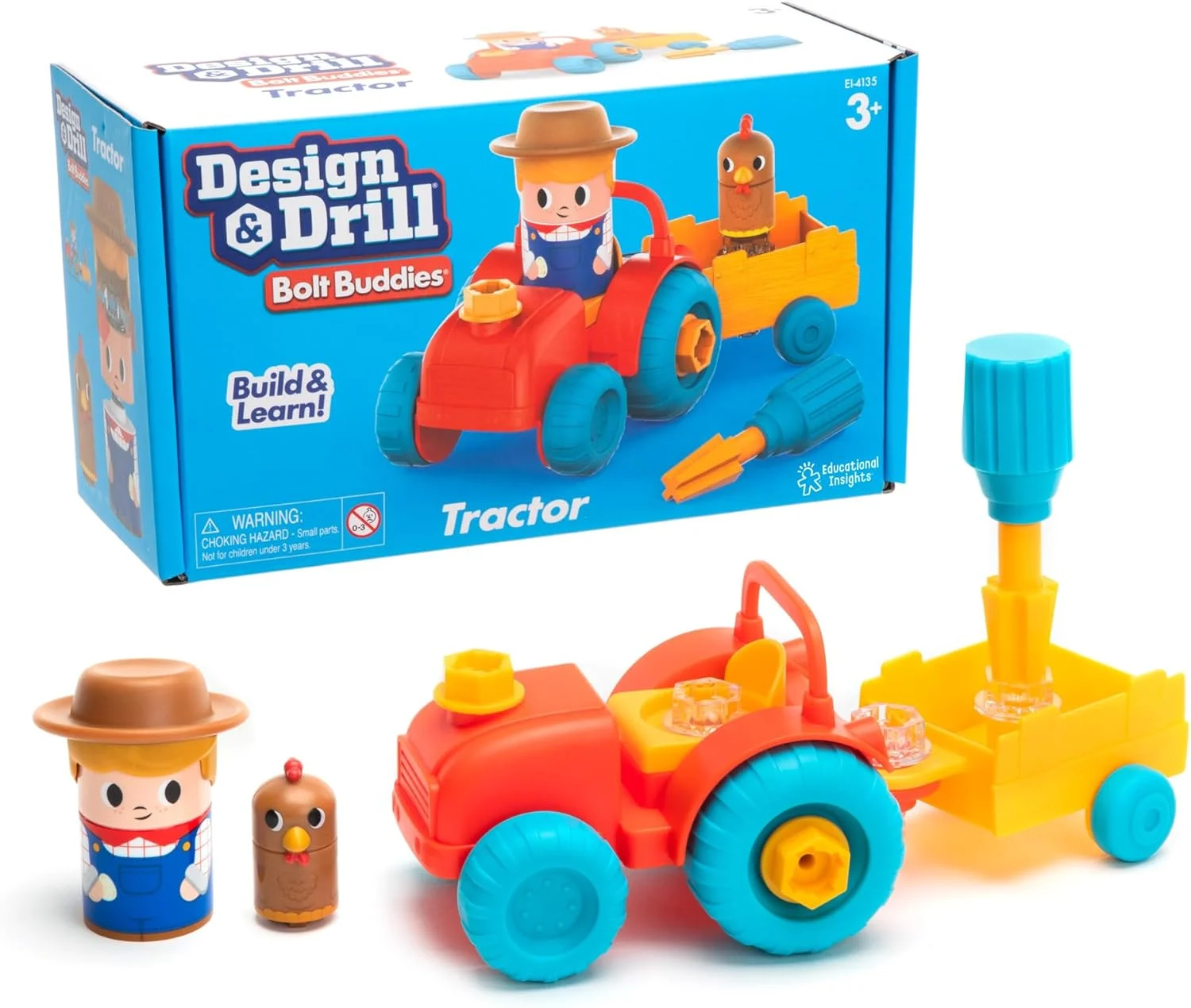 اسباب بازی آموزشی تراکتور Design & Drill Bolt Buddies به همراه پیچ گوشتی، اسباب بازی STEM برای کودکان پیش دبستانی، هدیه برای پسران و دختران 3 سال به بالا