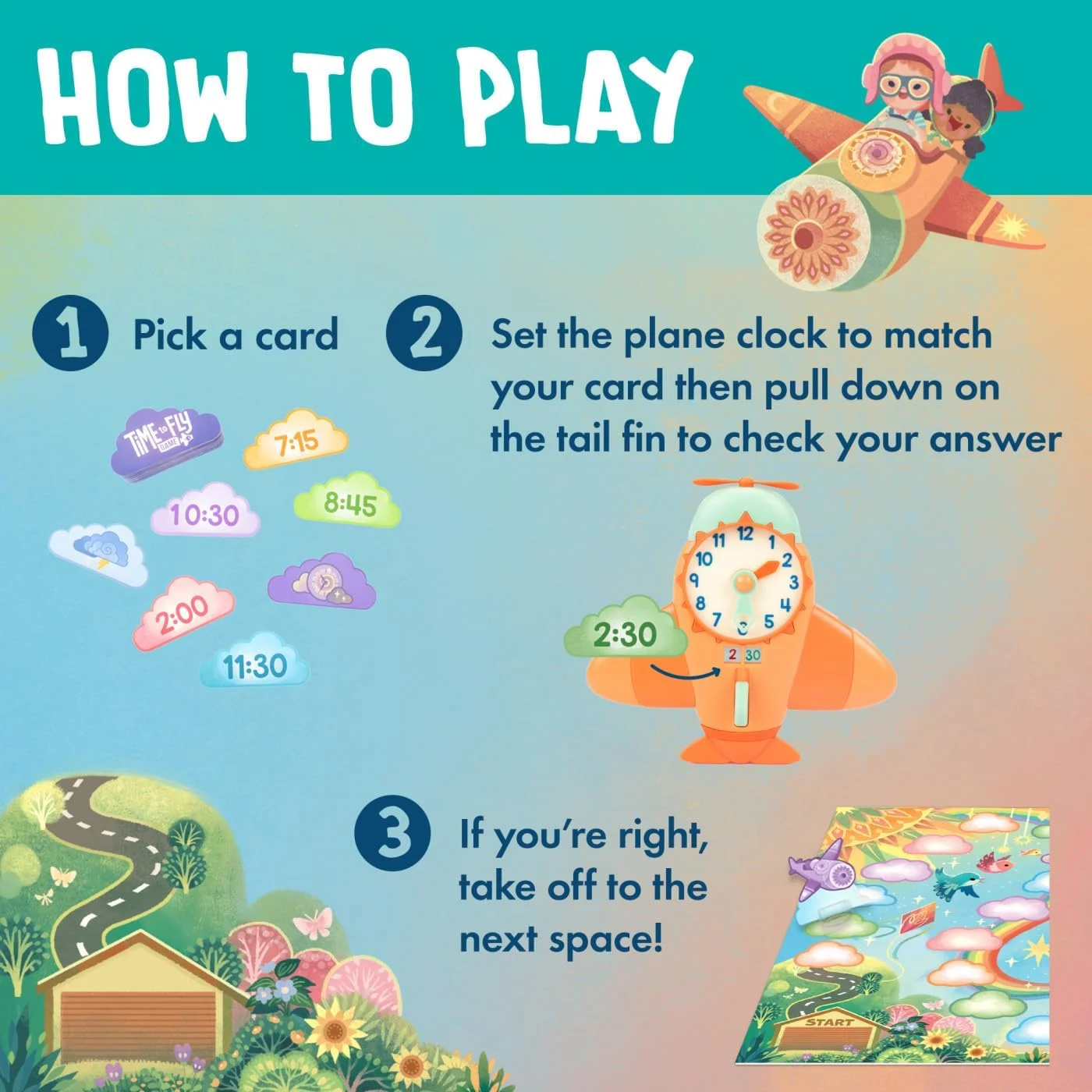 اسباب بازی های آموزشی Learning Resources، بازی آموزش زمان با ساعت برای 2 تا 4 بازیکن، 62 قطعه، چند رنگ، EI-1739