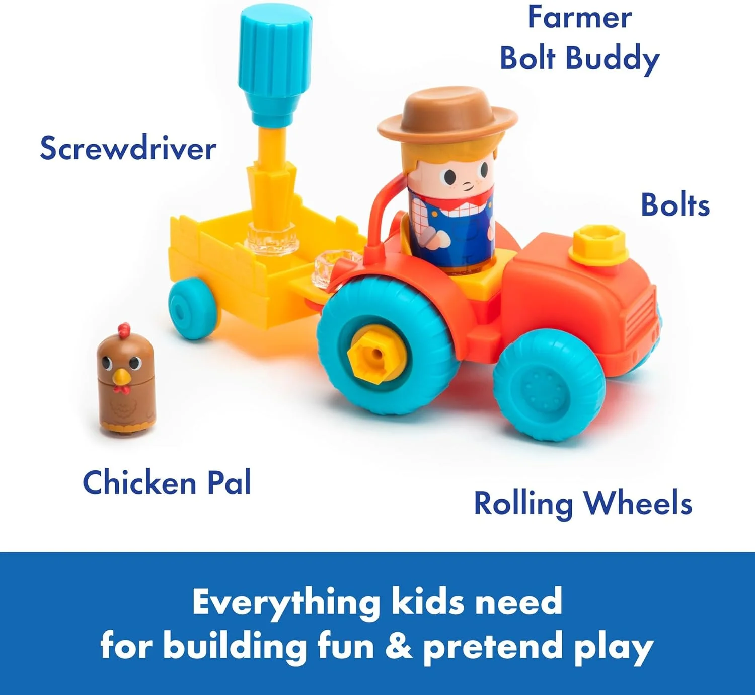 اسباب بازی آموزشی تراکتور Design & Drill Bolt Buddies به همراه پیچ گوشتی، اسباب بازی STEM برای کودکان پیش دبستانی، هدیه برای پسران و دختران 3 سال به بالا