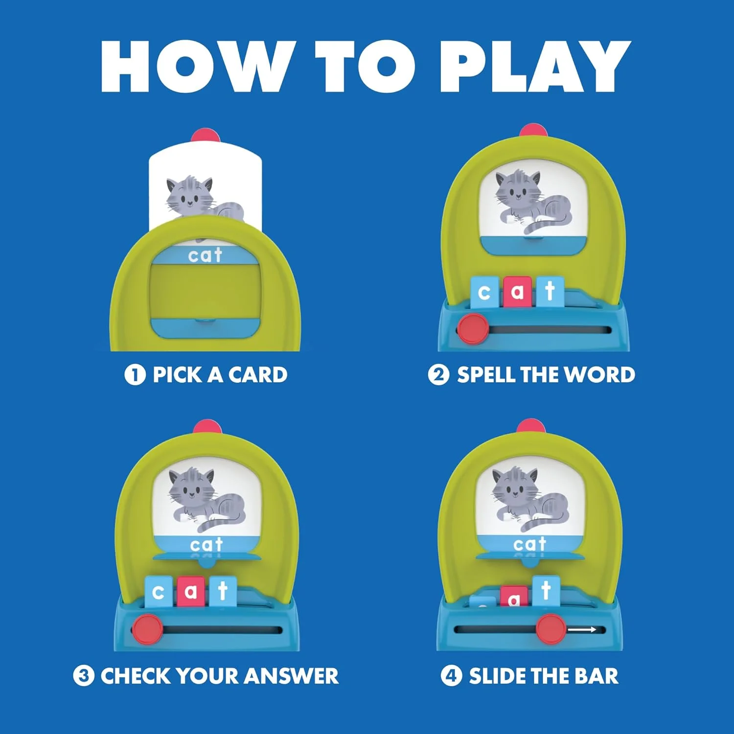 مجموعه ساخت کلمه آموزشی Spell & Drop - کارت های فلش کلمات پرکاربرد و بازی های CVC، فعالیت های ترکیب صداها برای آموزش خواندن و نوشتن به کودکان، حروف الفبا برای پیش دبستانی و مهدکودک برای سنین 4 سال به بالا