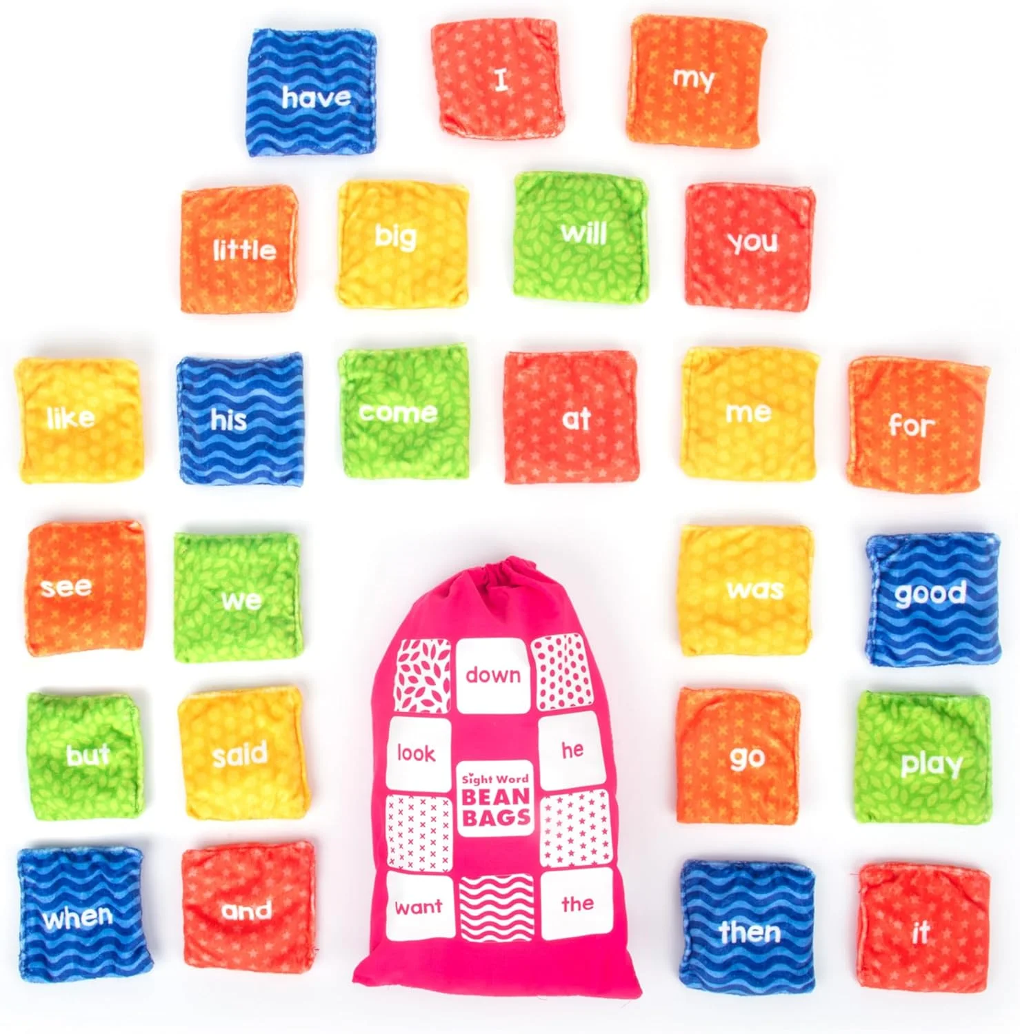 کیسه های لوبیا با کلمات پرکاربرد برای آموزش، مناسب برای کودکان 4 سال به بالا، بازی های کلمات کلیدی، کمک به آواشناسی و املا، کیسه های لوبیا لمسی برای پرتاب کودکان، کیسه های لوبیا حسی برای بازی