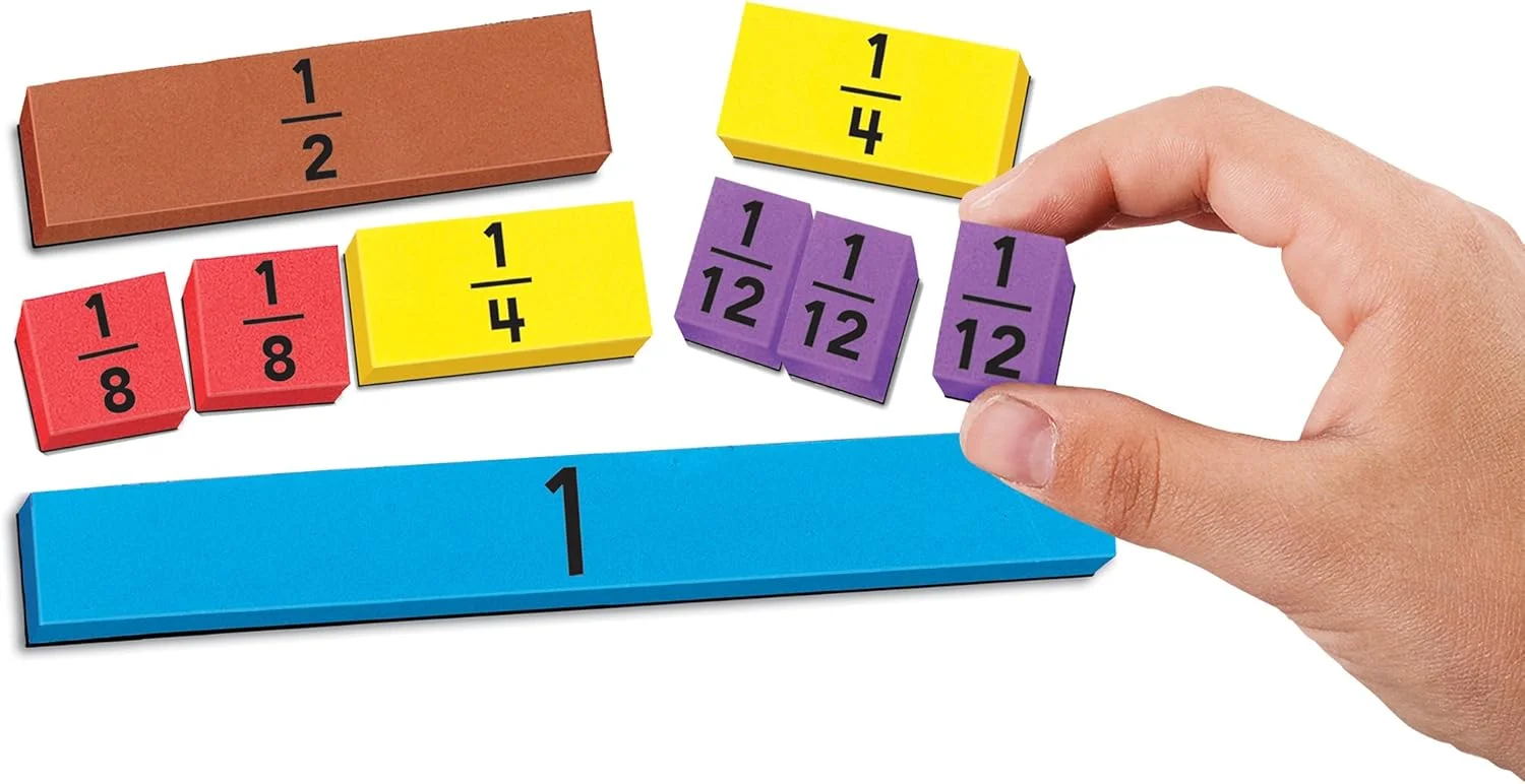 نوارهای مغناطیسی فومی آموزش کسرها، کدبندی شده با رنگ، مناسب برای سنین 6 سال به بالا، (51 قطعه)، چند رنگ
