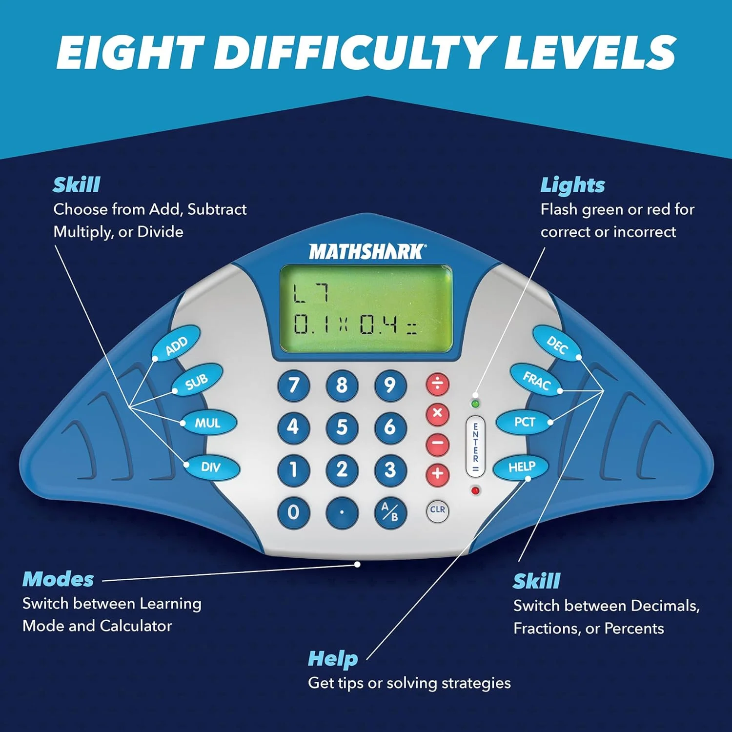 بازی آموزشی ریاضی MathShark، اسباب بازی یادگیری الکترونیکی دستی، 6 سال به بالا