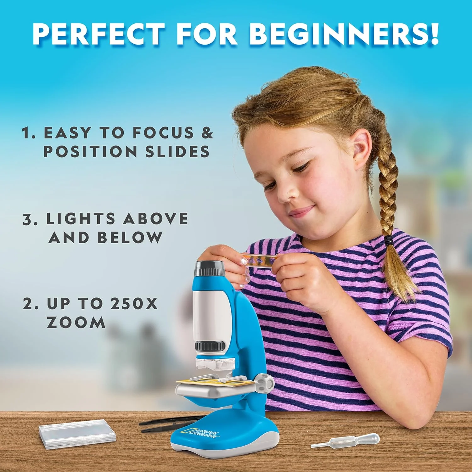 میکروسکوپ جونیور نشنال جئوگرافیک با نور بالا و پایین به همراه اسلاید و دفترچه راهنما