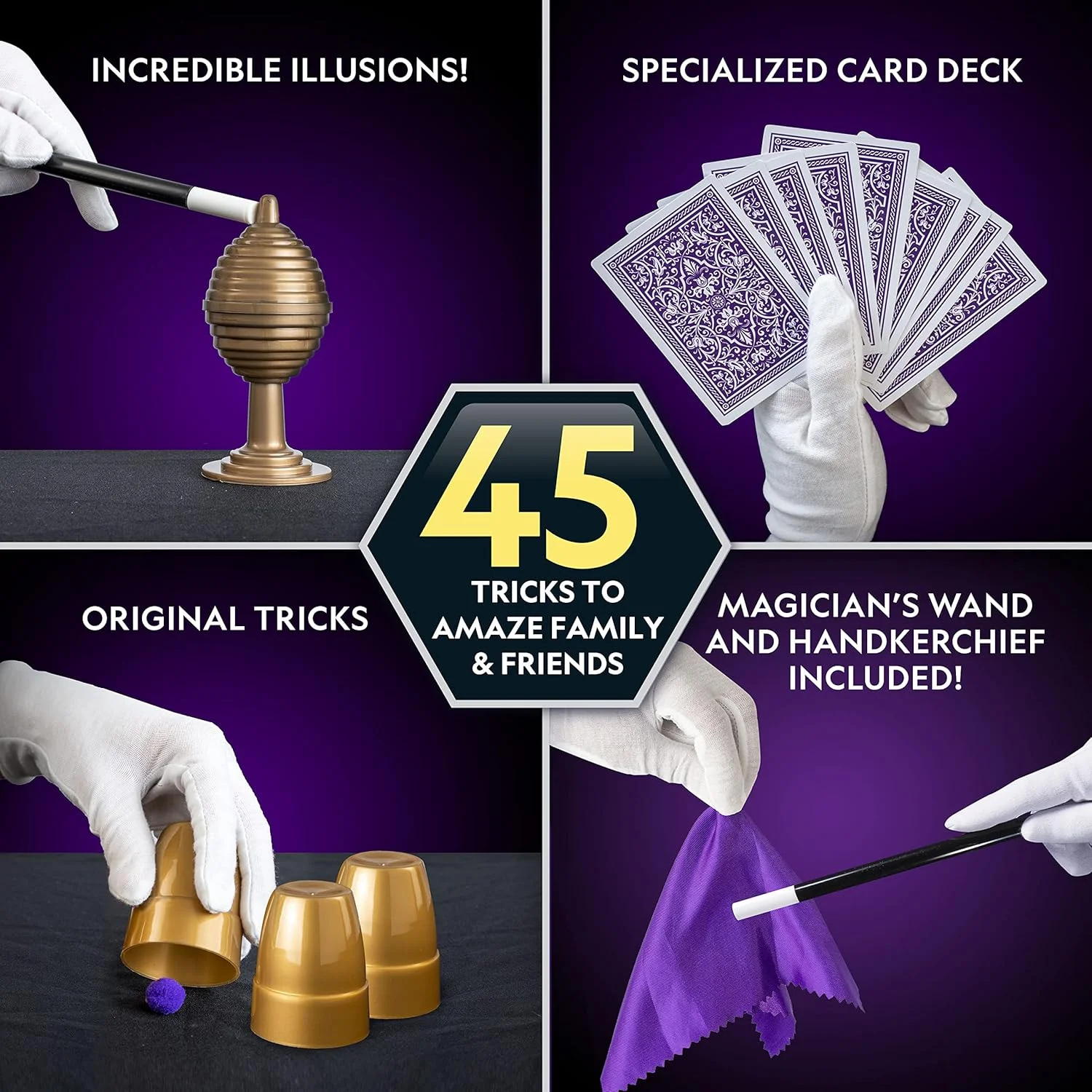 مجموعه شعبده بازی کودکان نشنال جئوگرافیک - 45 ترفند جادویی برای اجرا توسط کودکان به همراه آموزش تصویری گام به گام هر ترفند توسط یک شعبده باز حرفه ای، اسباب بازی برای پسران و دختران