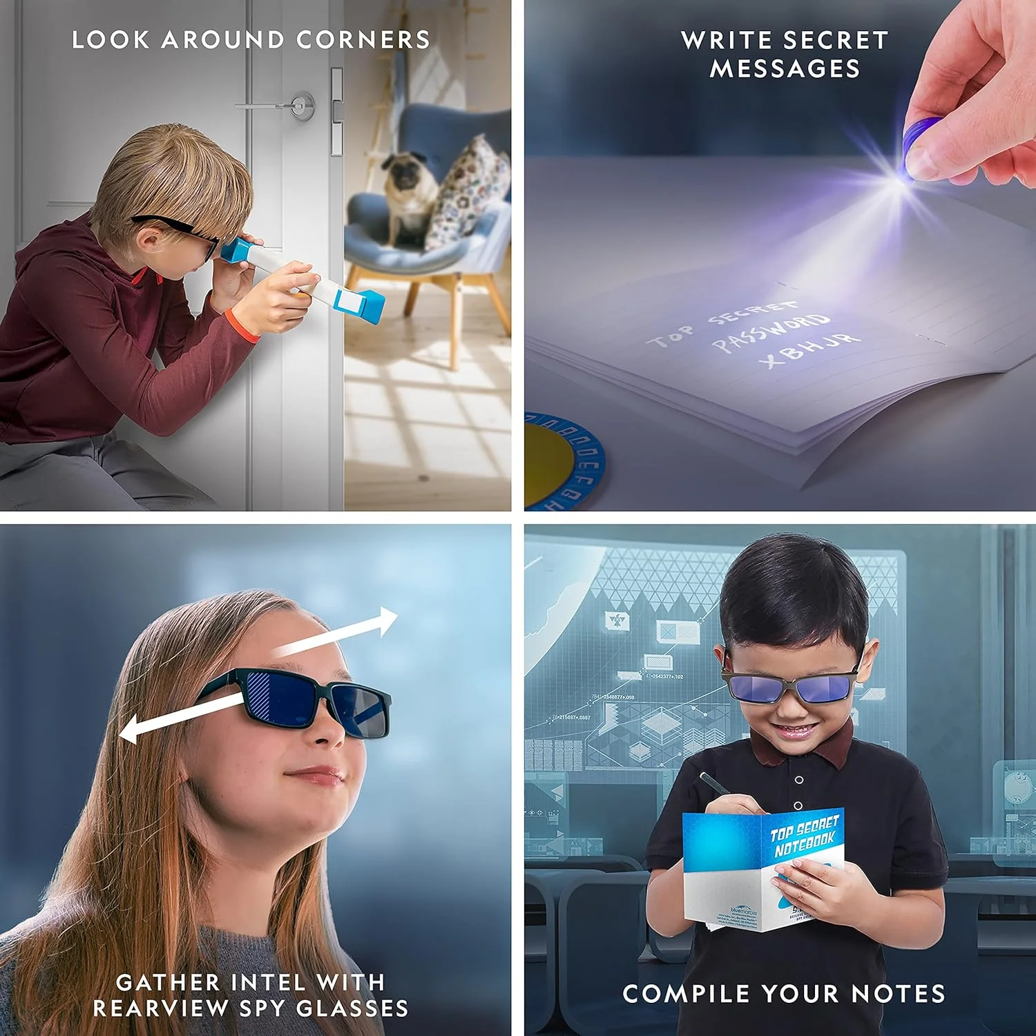 مجموعه فعالیت های جاسوسی نشنال جئوگرافیک - مجموعه فعالیت های جاسوسی کودکان، شامل 10 ماموریت مخفی با ابزار جاسوسی برای کودکان، کیت کارآگاهی کودکان، کیت های علمی برای کودکان، بازی خیالی