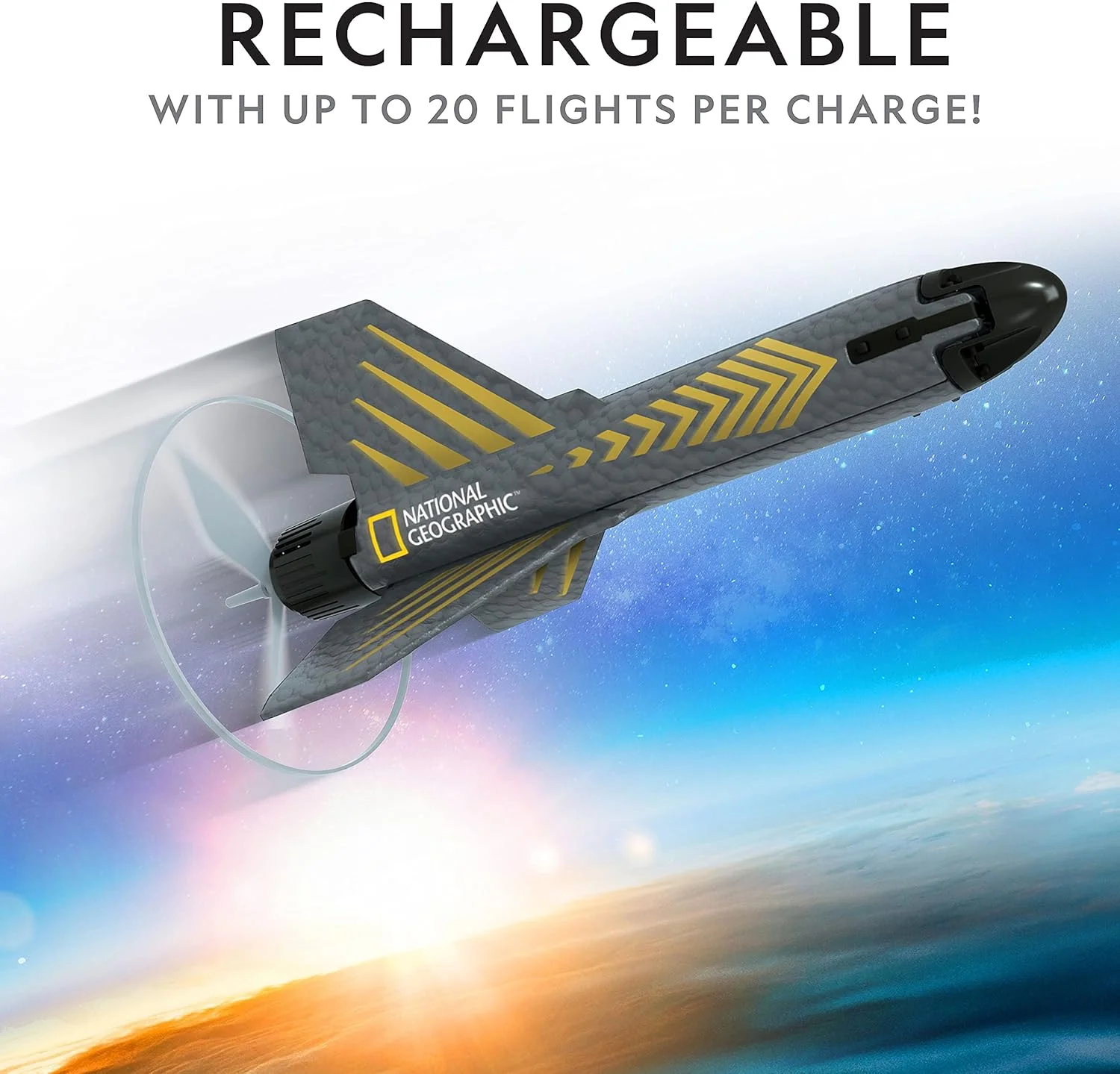 پرتابگر موشک نشنال جئوگرافیک برای کودکان - اسباب بازی موشکی هوایی موتوری ثبت اختراع شده، پرتاب تا ارتفاع 60 متر با فرود ایمن، اسباب بازی های فضای باز کودکان و موشک های مدل، هدیه برای پسران و دختران، اسباب بازی های فضایی