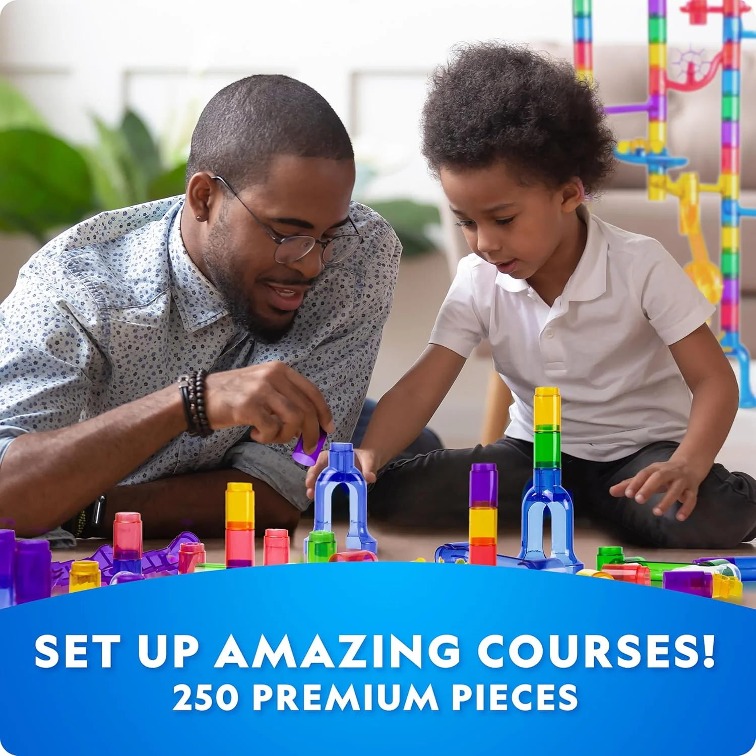 مسیر گوی درخشان نشنال جئوگرافیک – مجموعه ساختنی 250 قطعه ای با 50 گوی شیشه ای شب تاب و کیف نگهداری، هدیه STEM برای پسران و دختران، اسباب بازی پروژه ساختمانی (اختصاصی آمازون)