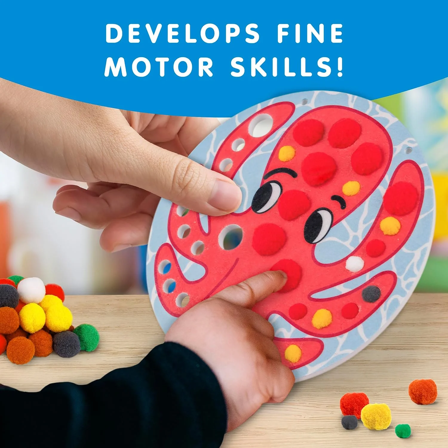 مجموعه کاردستی حیوانات پوم پوم نشنال جئوگرافیک با طرح سنگ مرمر آبی - مجموعه فعالیت هنری برای کودکان نوپا و بچه ها با طرح های حیوانات پوم پوم و پوم پوم های بزرگ و کوچک برای تزئین، فعالیت های داخل خانه