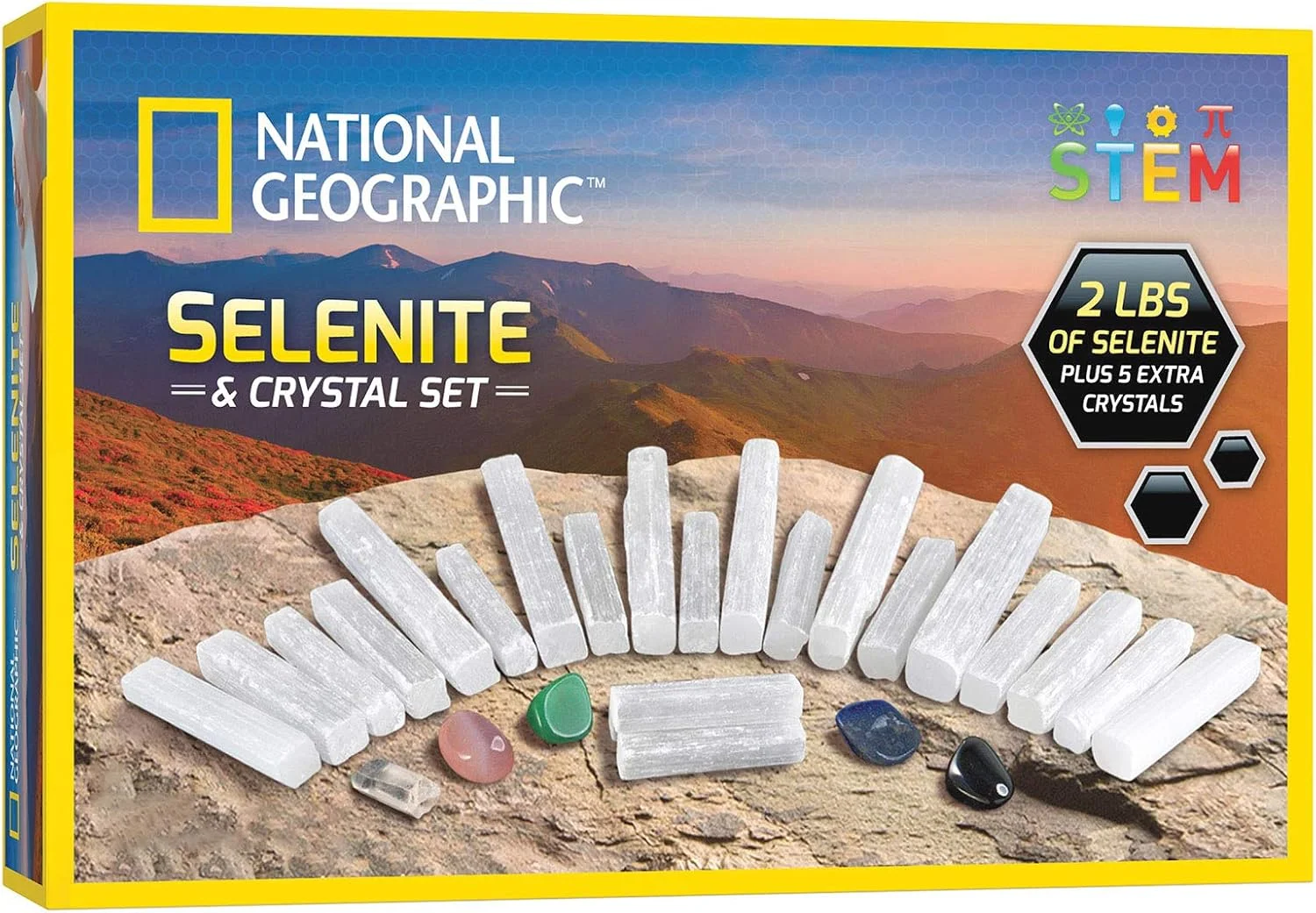 مجموعه کریستال سلنیت نشنال جئوگرافیک Blue Marble - ۲ پوند چوب سلنیت فله و ۵ کریستال ممتاز، رز کوارتز، هماتیت، آونتورین، کوارتز، کریستال های خام، سنگ های قیمتی