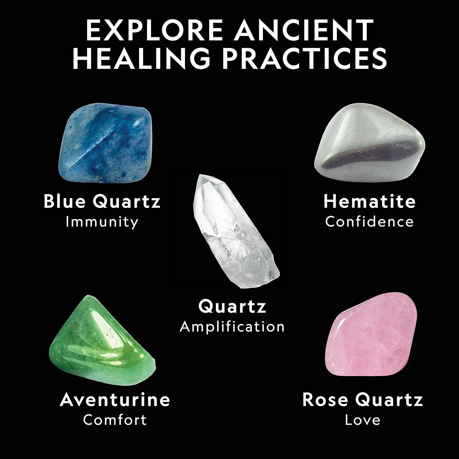 مجموعه کریستال سلنیت نشنال جئوگرافیک Blue Marble - ۲ پوند چوب سلنیت فله و ۵ کریستال ممتاز، رز کوارتز، هماتیت، آونتورین، کوارتز، کریستال های خام، سنگ های قیمتی