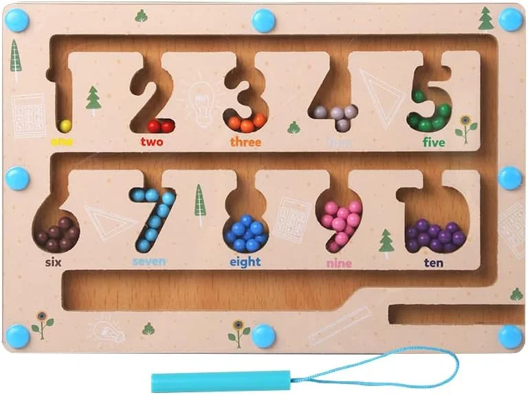 مجموعه اسباب بازی آموزشی مهره های متحرک TOY GARDEN - ماز رنگی مغناطیسی چوبی و اسباب بازی قلم طبقه بندی، آموزش اولیه، مهارت های شناختی و حرکتی ظریف، هدیه ای برای کودکان 3 تا 6 سال