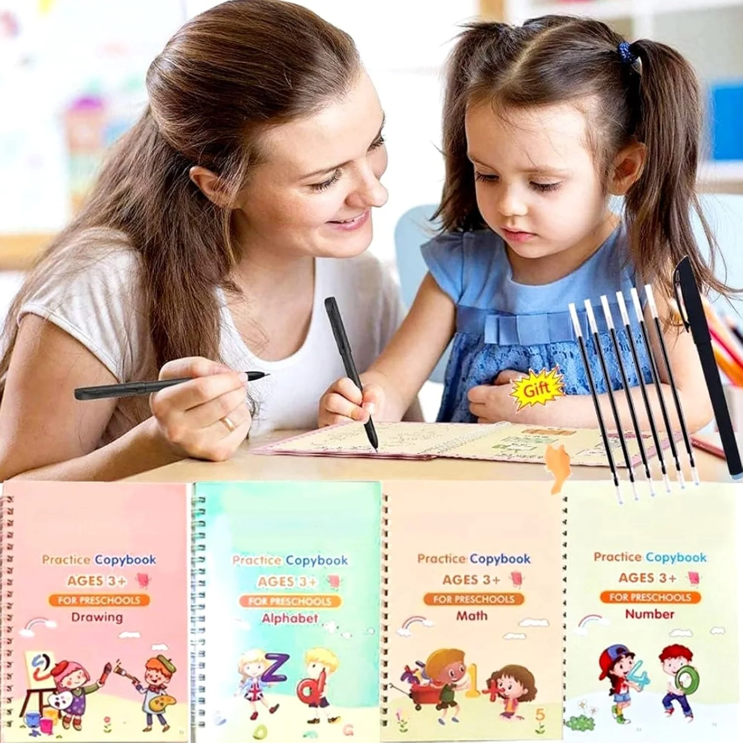 مجموعه دفتر تمرین جادویی سانک TOY GARDEN - کتاب نوشتن خوشنویسی قابل استفاده مجدد با قلم و جوهر - کتاب تمرین اعداد برای کودکان پیش دبستانی و مهدکودک - اسباب بازی آموزشی 3 سال به بالا