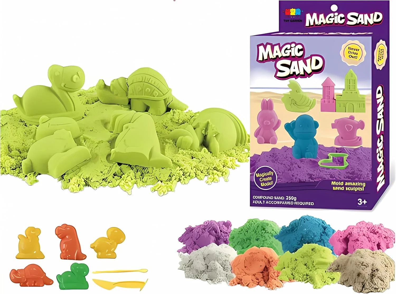 جعبه شن و ماسه جادویی TOY GARDEN برای کودکان، کیت شن و ماسه قالب‌گیری حسی با ابزار، جعبه نگهداری قابل استفاده مجدد، مجموعه بازی خلاقانه سرپوشیده برای ساخت کاردستی، اسباب بازی فعالیت آموزشی سرگرم کننده، هدیه ایده آل برای کودکان نوپا