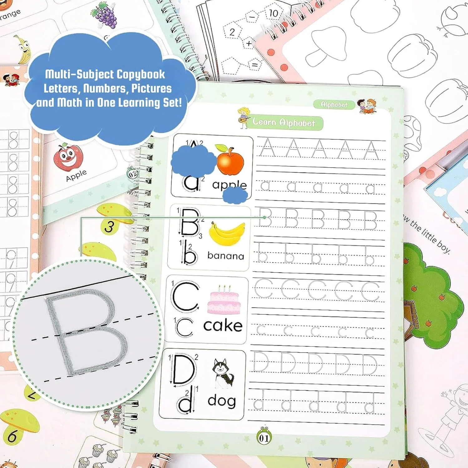 مجموعه دفتر تمرین جادویی سانک TOY GARDEN - کتاب نوشتن خوشنویسی قابل استفاده مجدد با قلم و جوهر - کتاب تمرین اعداد برای کودکان پیش دبستانی و مهدکودک - اسباب بازی آموزشی 3 سال به بالا