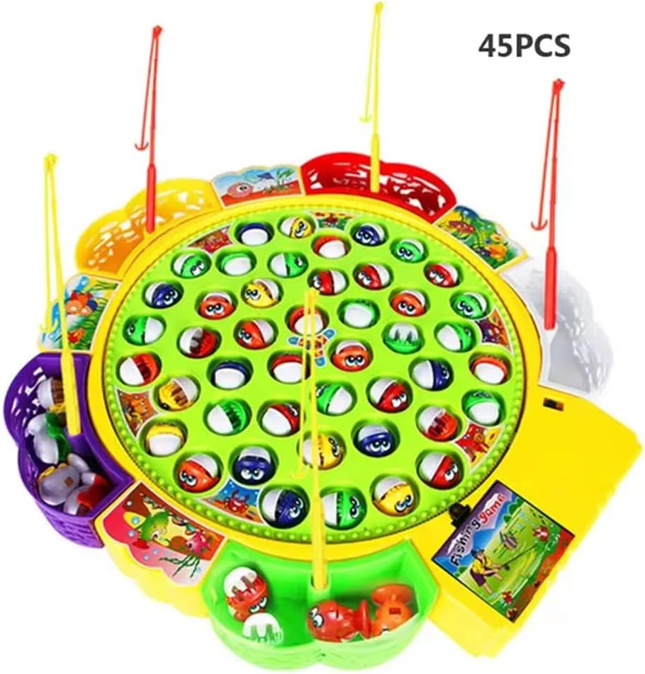 بازی ماهیگیری چند رنگ TOY GARDEN – ۴۵ ماهی، ۵ بازیکن، بازی ماهیگیری چرخشی موزیکال برقی، بازی تخته ای ماهی برای کودکان، ماهی مغناطیسی، اسباب بازی های آموزشی ورزشی در فضای باز برای پسران و دختران