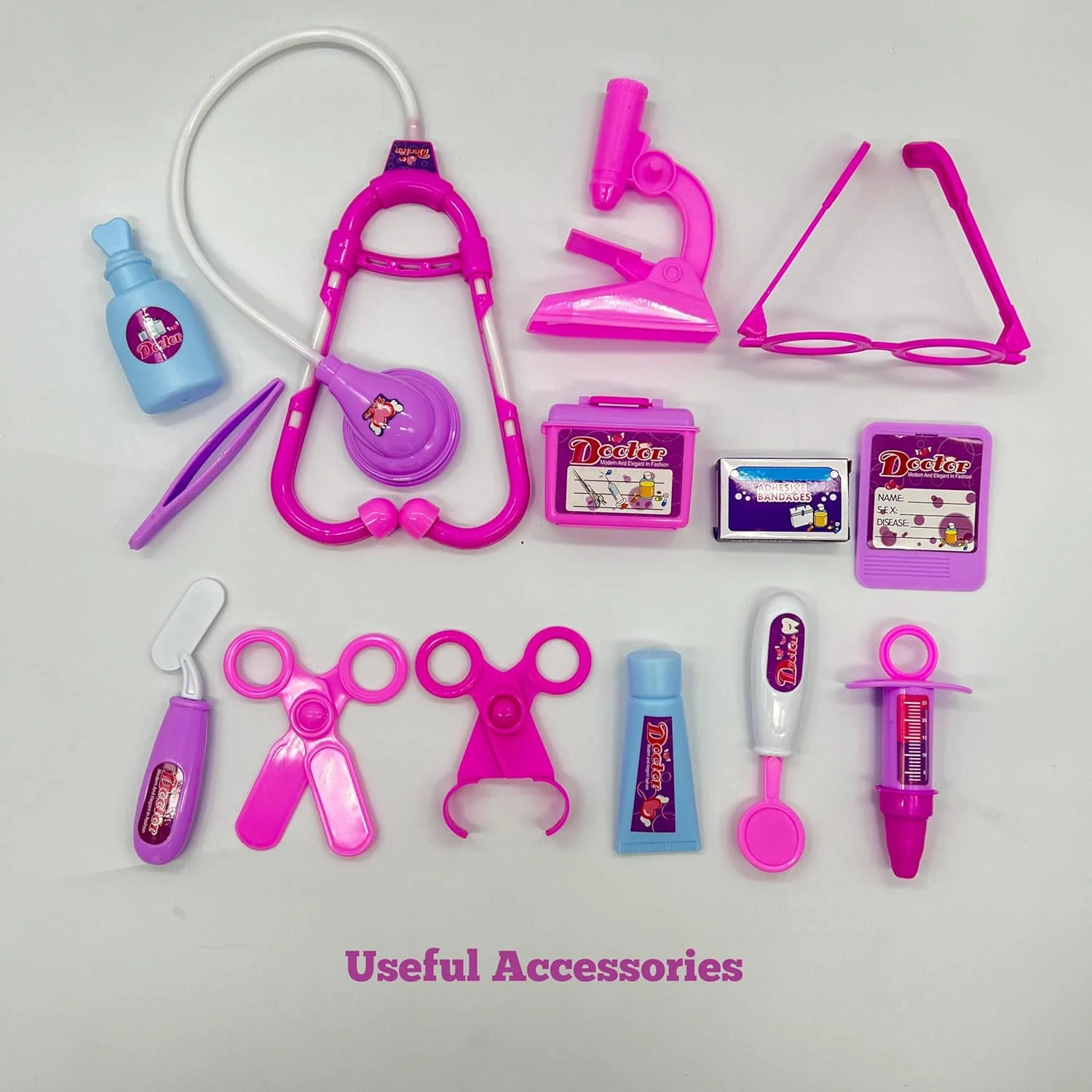 مجموعه اسباب بازی پزشکی کودکانه باغ اسباب بازی - جعبه ابزار پزشکی قابل حمل برای کودکان با بازی خیالی، شبیه سازی پرستار و پزشک، چمدان کلینیک پزشکی قابل حمل، مجموعه بازی پازلی 14 تکه برای پسران و دختران (صورتی)