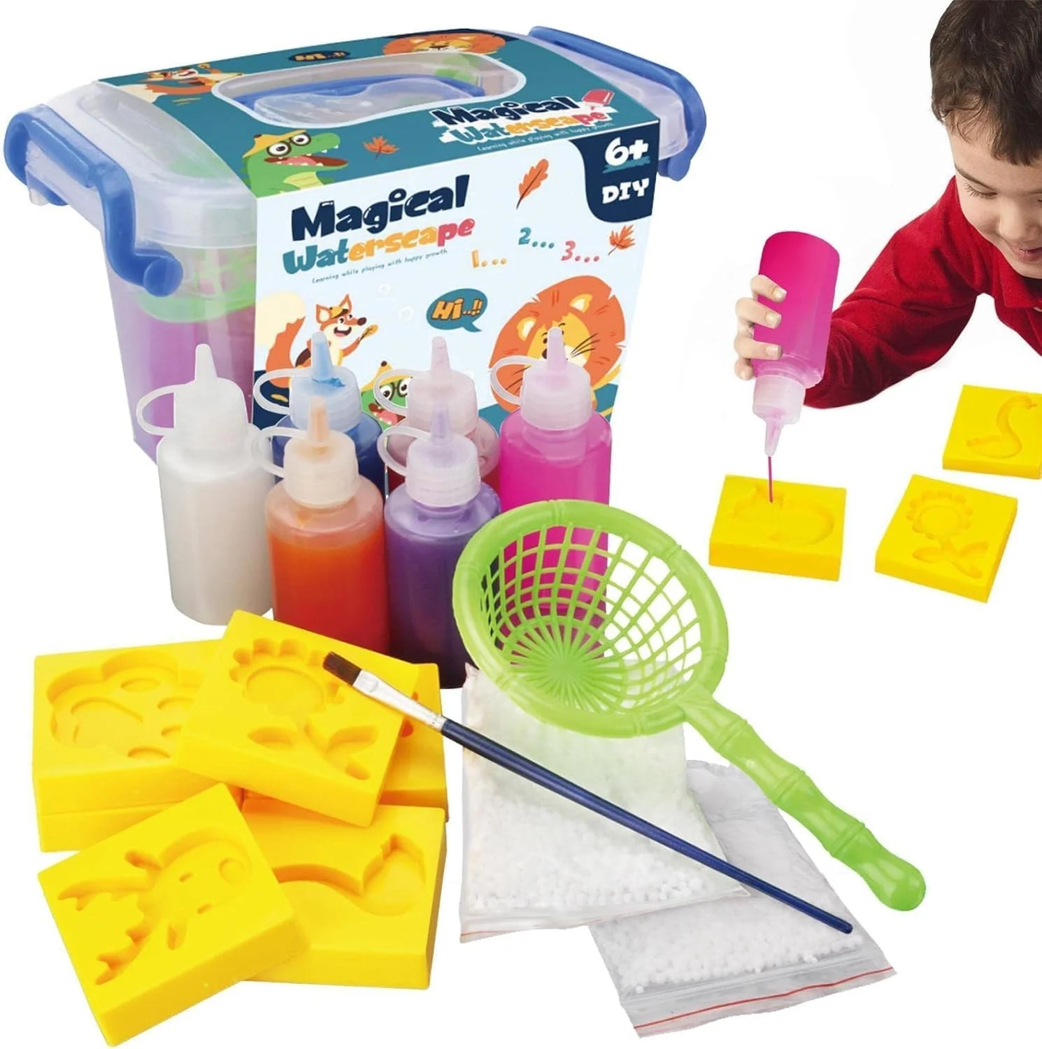 مجموعه اسباب بازی مهره های دنیای آب جادویی به همراه جعبه نگهداری، کیت ساخت حیوانات دریایی ژله ای خودتان بسازید، اسباب بازی های حسی برای کودکان 3 سال به بالا، فعالیت بازی آموزشی برای پسران و دختران، ایده هدیه اسباب بازی مهمانی