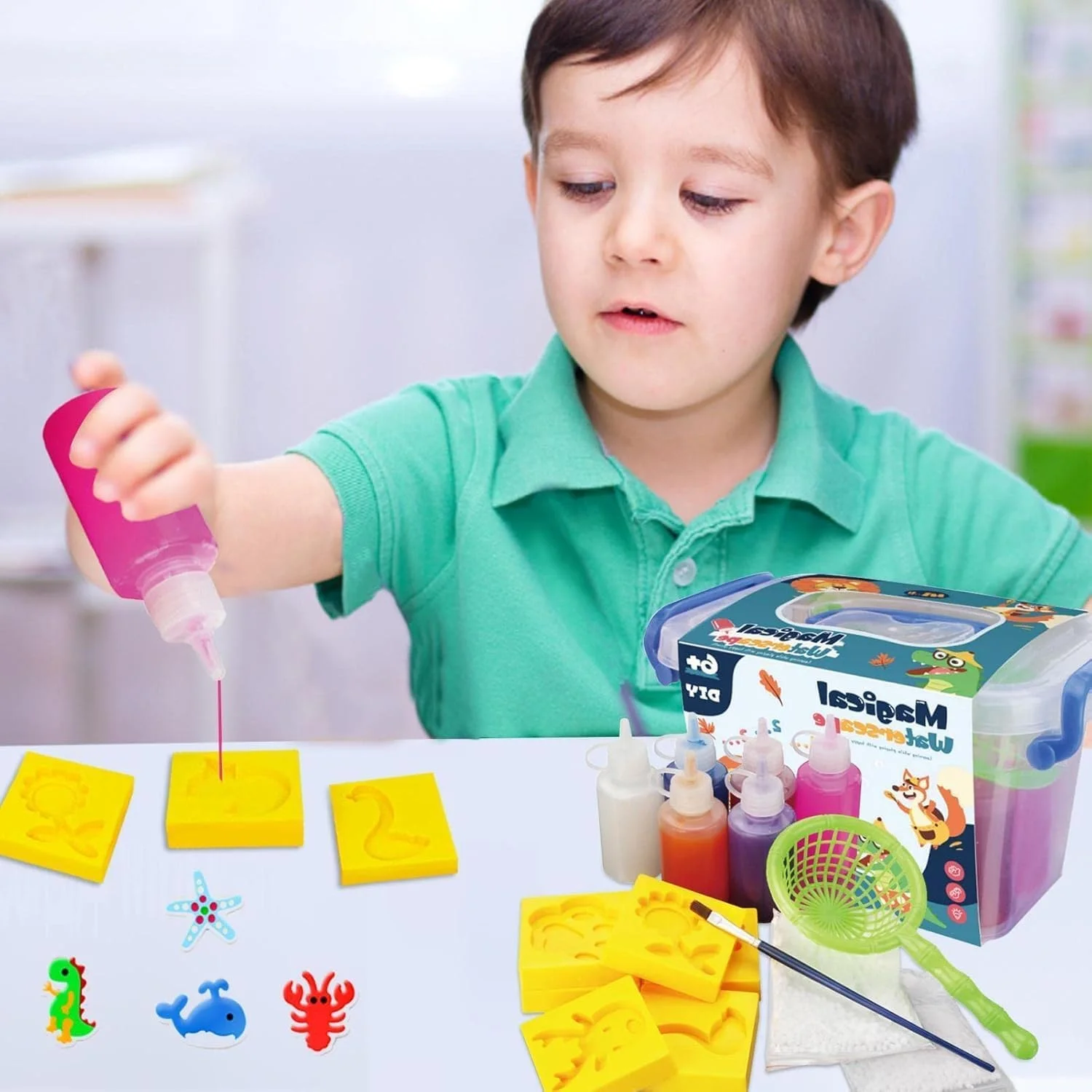 مجموعه اسباب بازی مهره های دنیای آب جادویی به همراه جعبه نگهداری، کیت ساخت حیوانات دریایی ژله ای خودتان بسازید، اسباب بازی های حسی برای کودکان 3 سال به بالا، فعالیت بازی آموزشی برای پسران و دختران، ایده هدیه اسباب بازی مهمانی