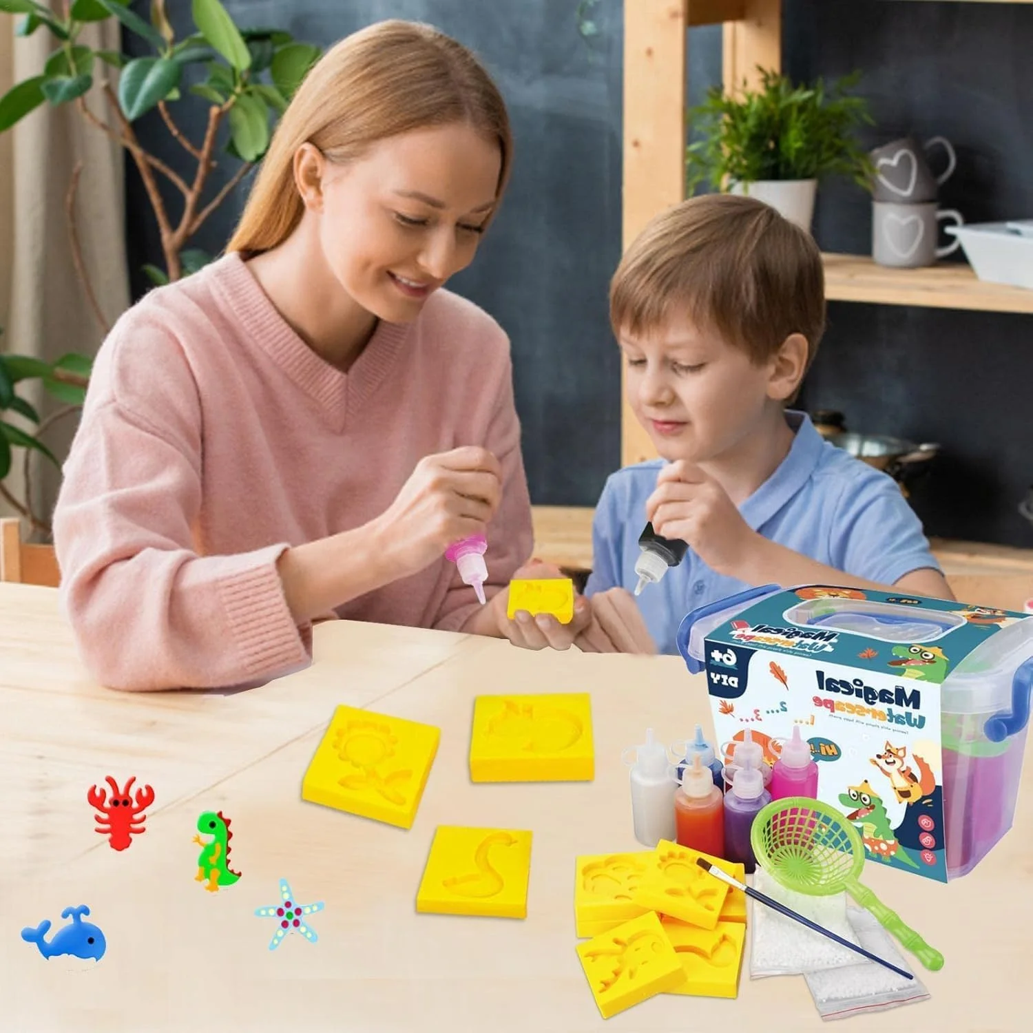مجموعه اسباب بازی مهره های دنیای آب جادویی به همراه جعبه نگهداری، کیت ساخت حیوانات دریایی ژله ای خودتان بسازید، اسباب بازی های حسی برای کودکان 3 سال به بالا، فعالیت بازی آموزشی برای پسران و دختران، ایده هدیه اسباب بازی مهمانی