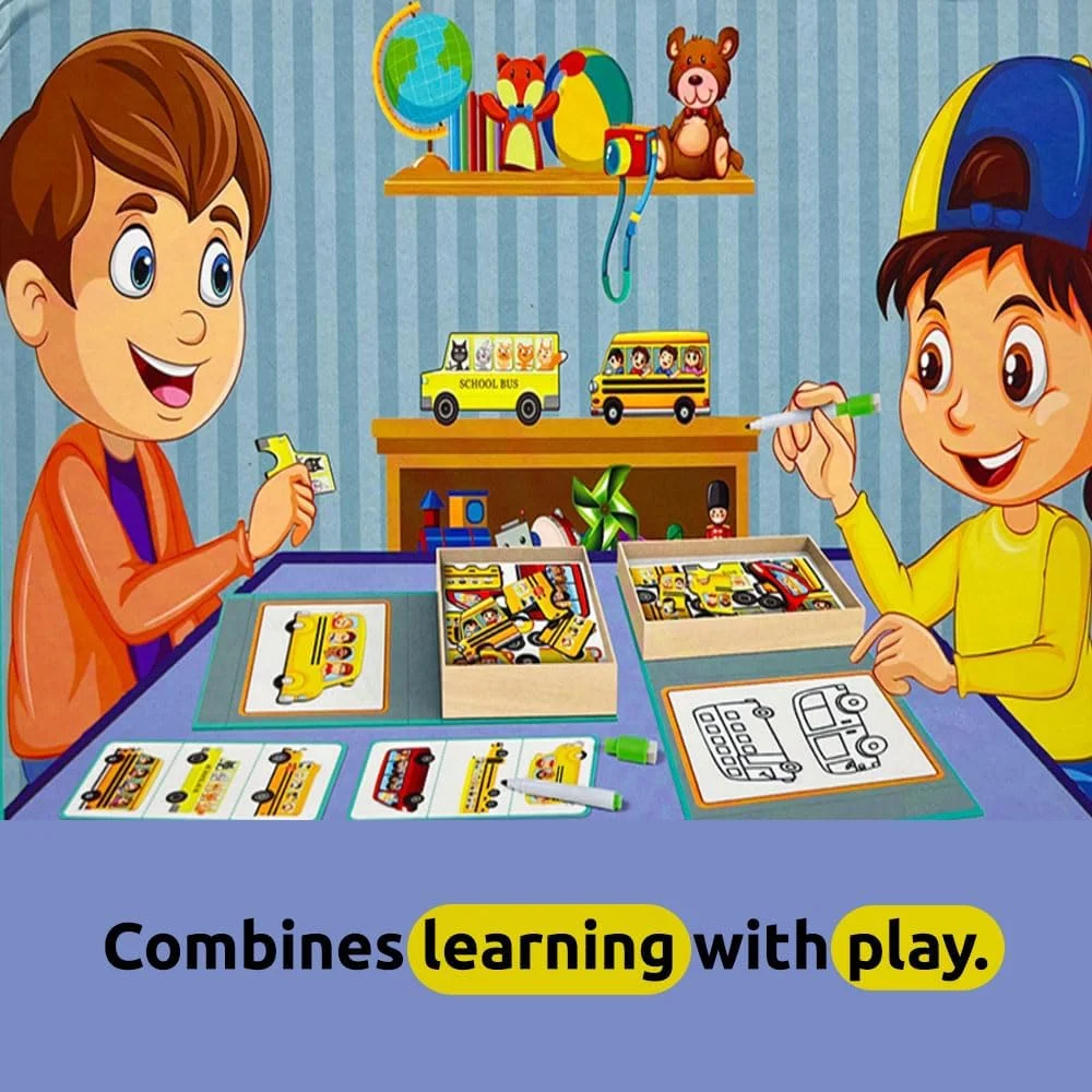 اتوبوس پازلی مغناطیسی آموزشی TOY GARDEN، هدیه ای برای کودکان، ترافیک سرگرم کننده، بازی آموزشی با موضوع، مجموعه پازل مغناطیسی برای کودکان نوپا، اسباب بازی آموزشی پیش دبستانی، مناسب برای سفر و بادوام