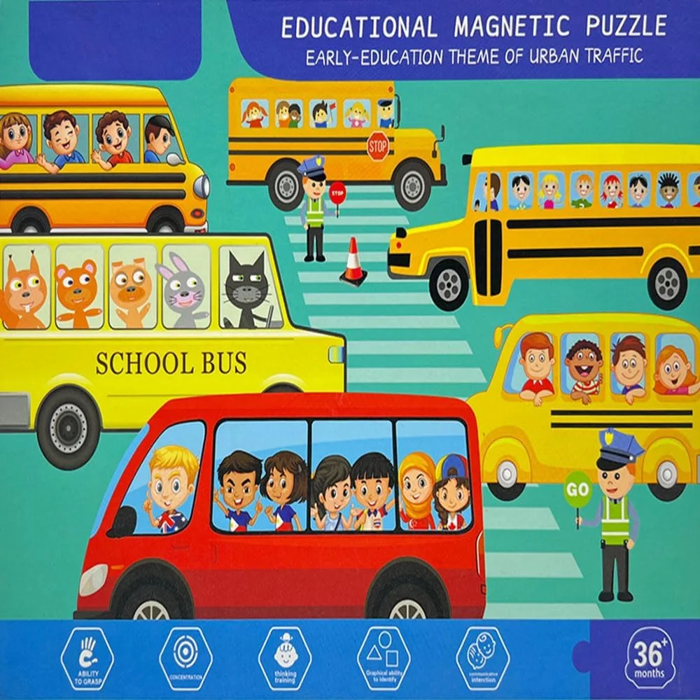 اتوبوس پازلی مغناطیسی آموزشی TOY GARDEN، هدیه ای برای کودکان، ترافیک سرگرم کننده، بازی آموزشی با موضوع، مجموعه پازل مغناطیسی برای کودکان نوپا، اسباب بازی آموزشی پیش دبستانی، مناسب برای سفر و بادوام