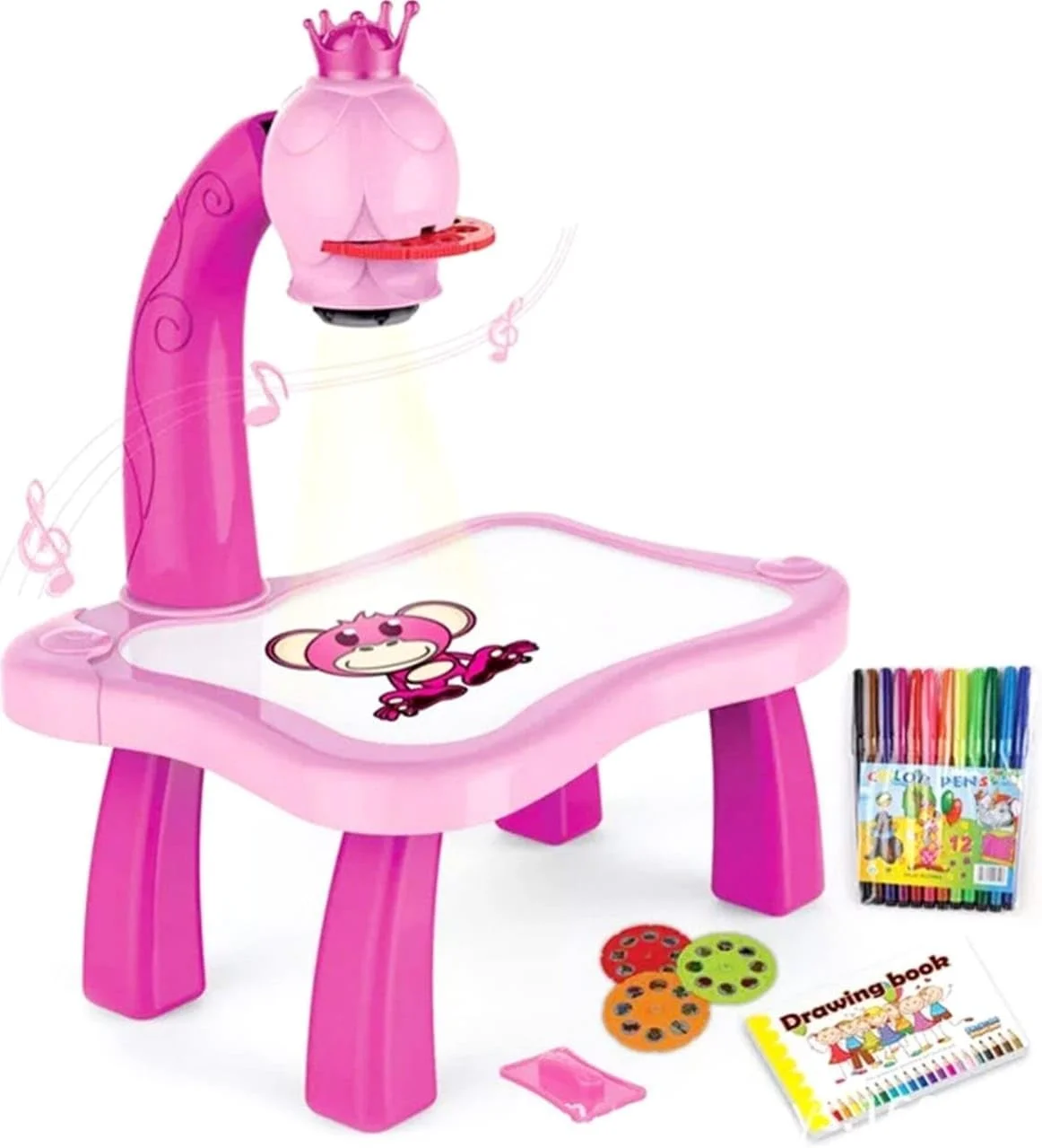 میز پروژکتور نقاشی باغ اسباب بازی برای کودکان، میز نقاشی آموزشی با نور و موسیقی، اسکچ پروژکتور هوشمند، هدیه آموزشی برای پسران و دختران 3-8 سال (آبی)