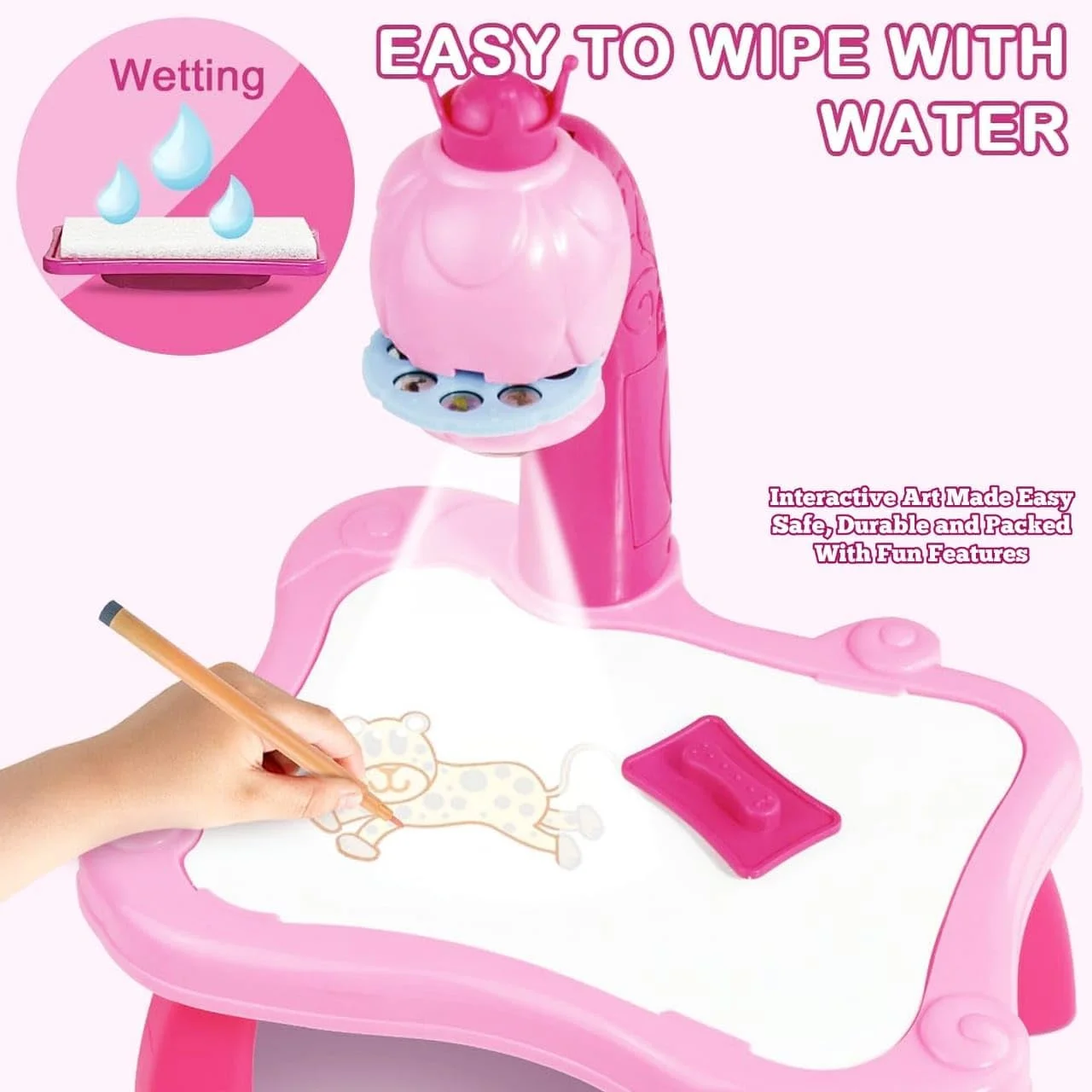 میز پروژکتور نقاشی باغ اسباب بازی برای کودکان، میز نقاشی آموزشی با نور و موسیقی، اسکچ پروژکتور هوشمند، هدیه آموزشی برای پسران و دختران 3-8 سال (آبی)